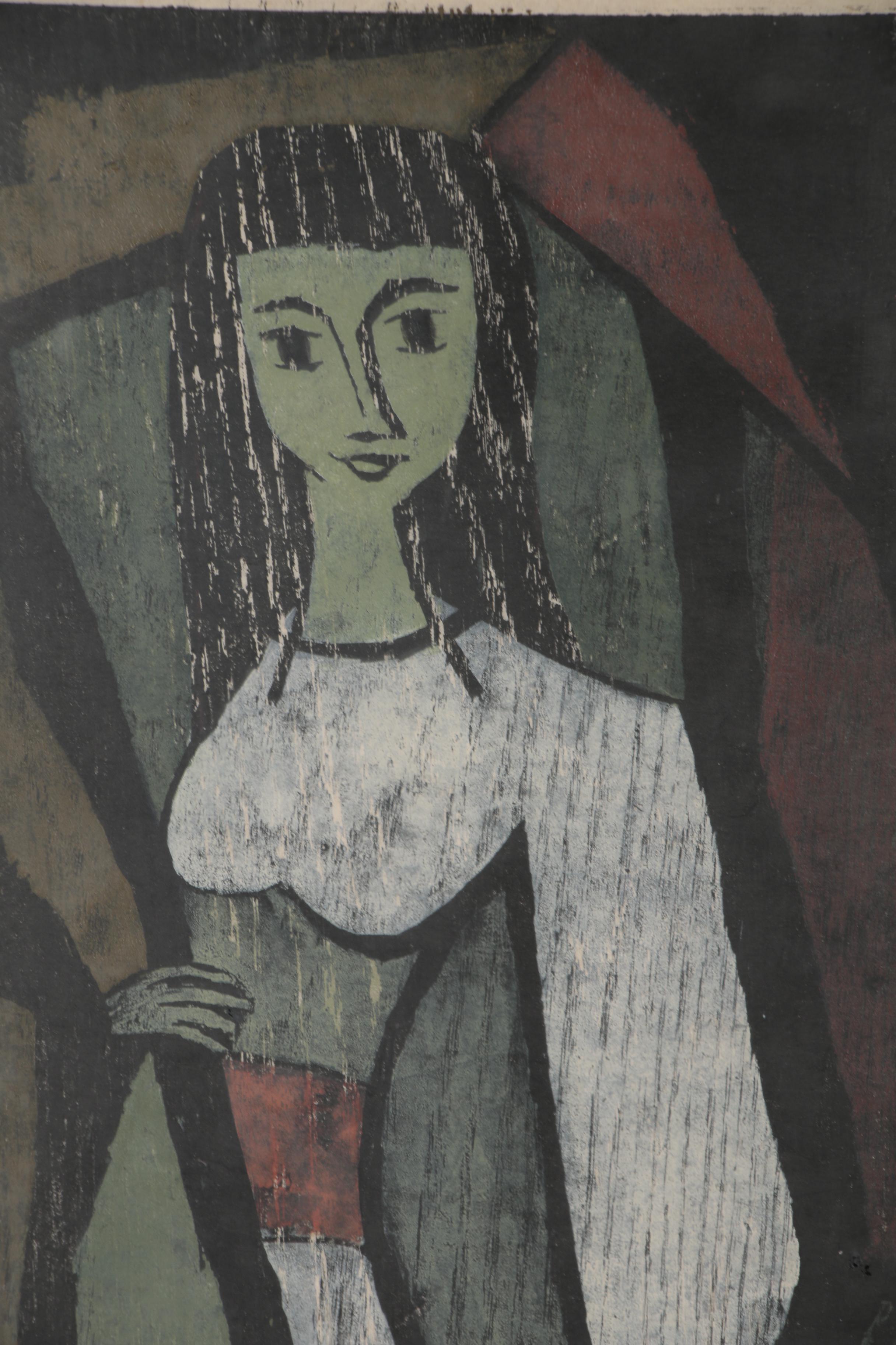 Evelyn Marx Woodcut "Phebe", 1961