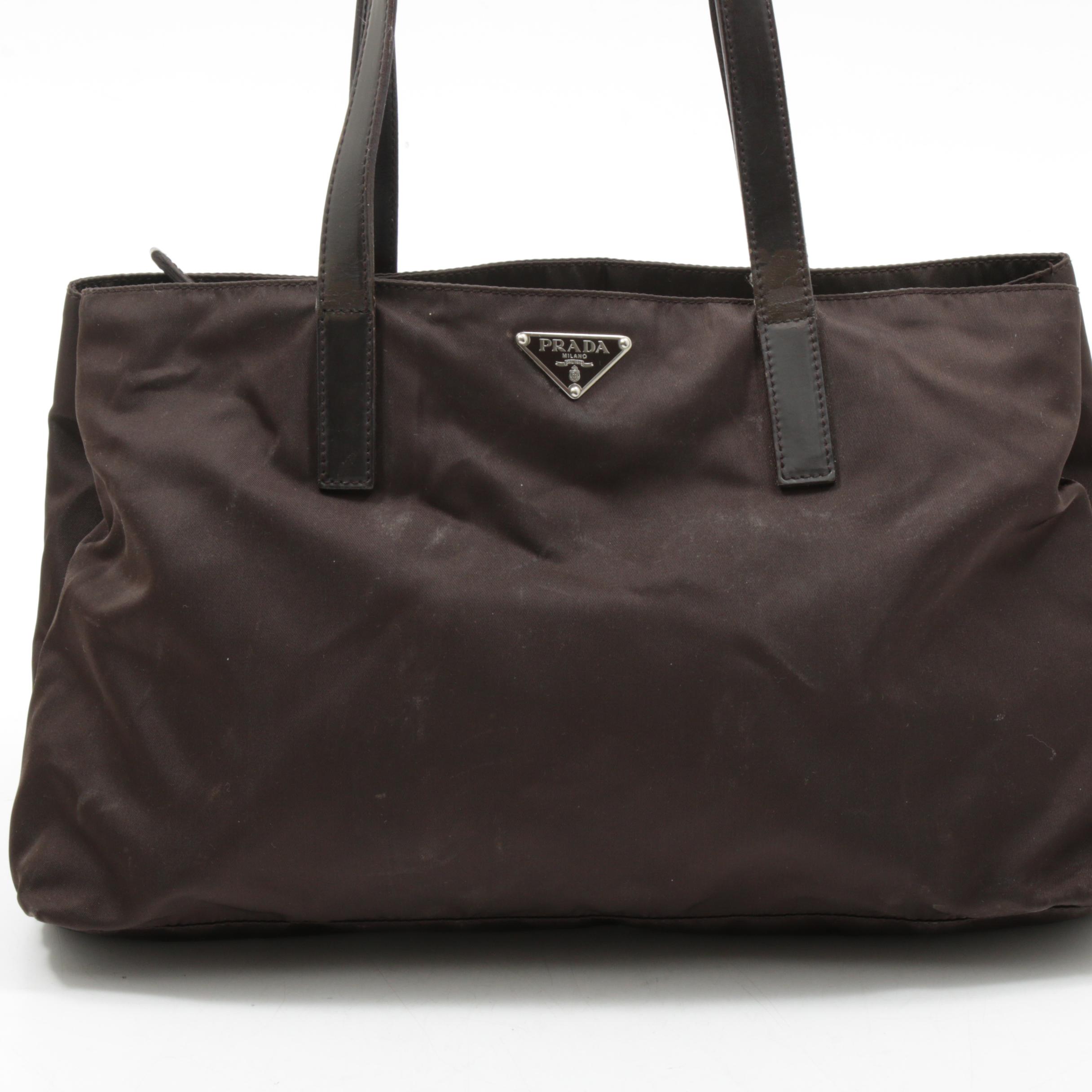 Prada Brown Nylon and Leather Divided Mini Tote Bag