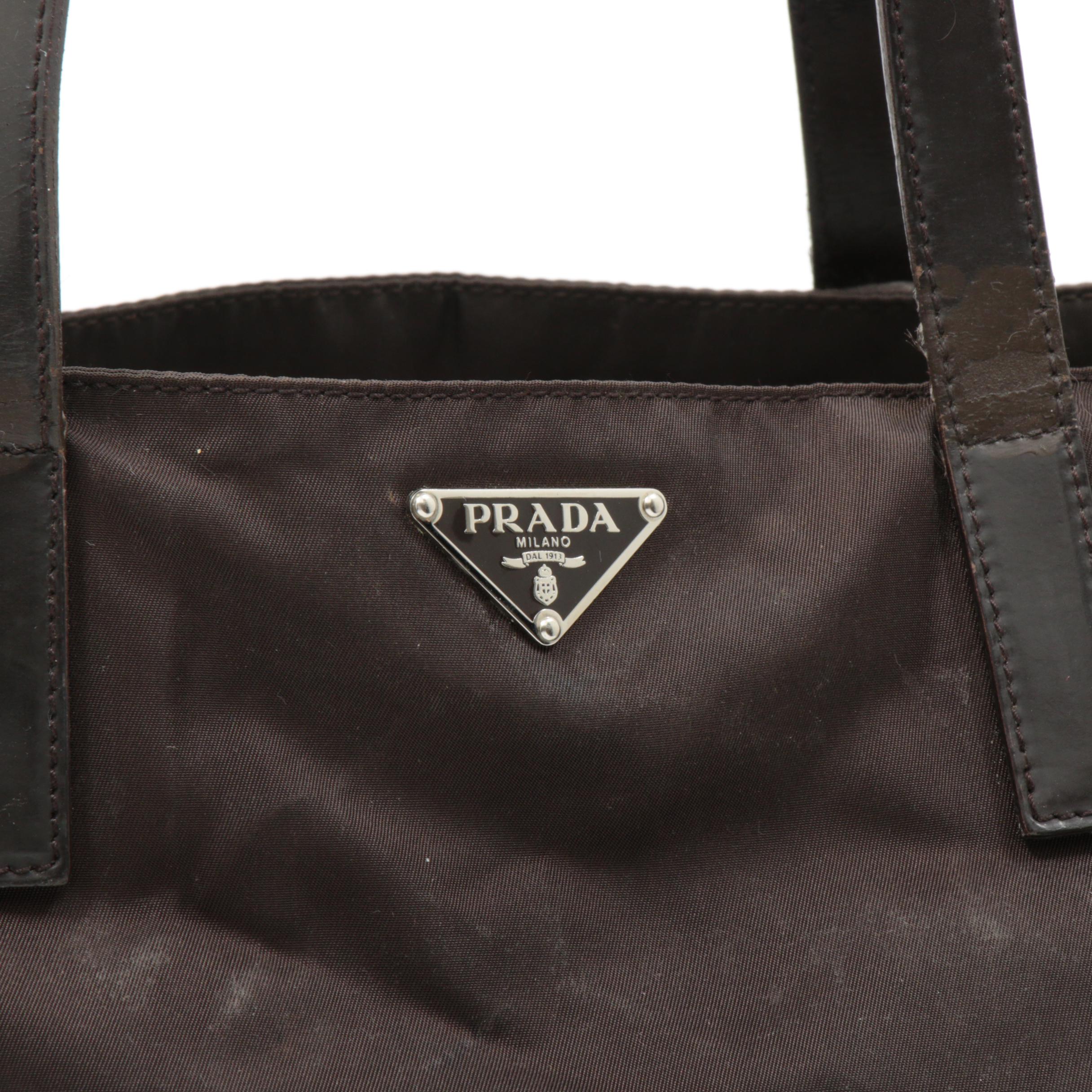 Prada Brown Nylon and Leather Divided Mini Tote Bag