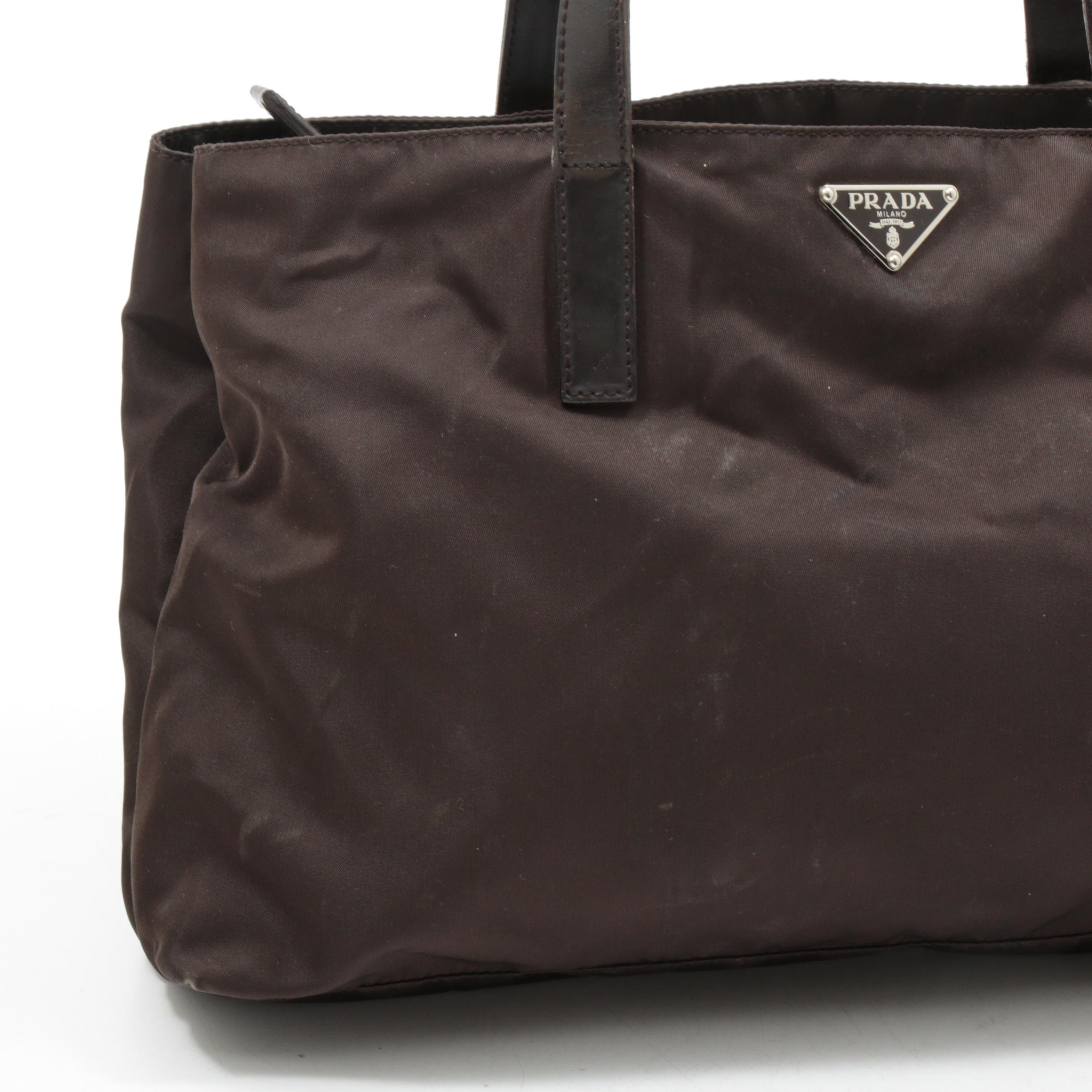 Prada Brown Nylon and Leather Divided Mini Tote Bag