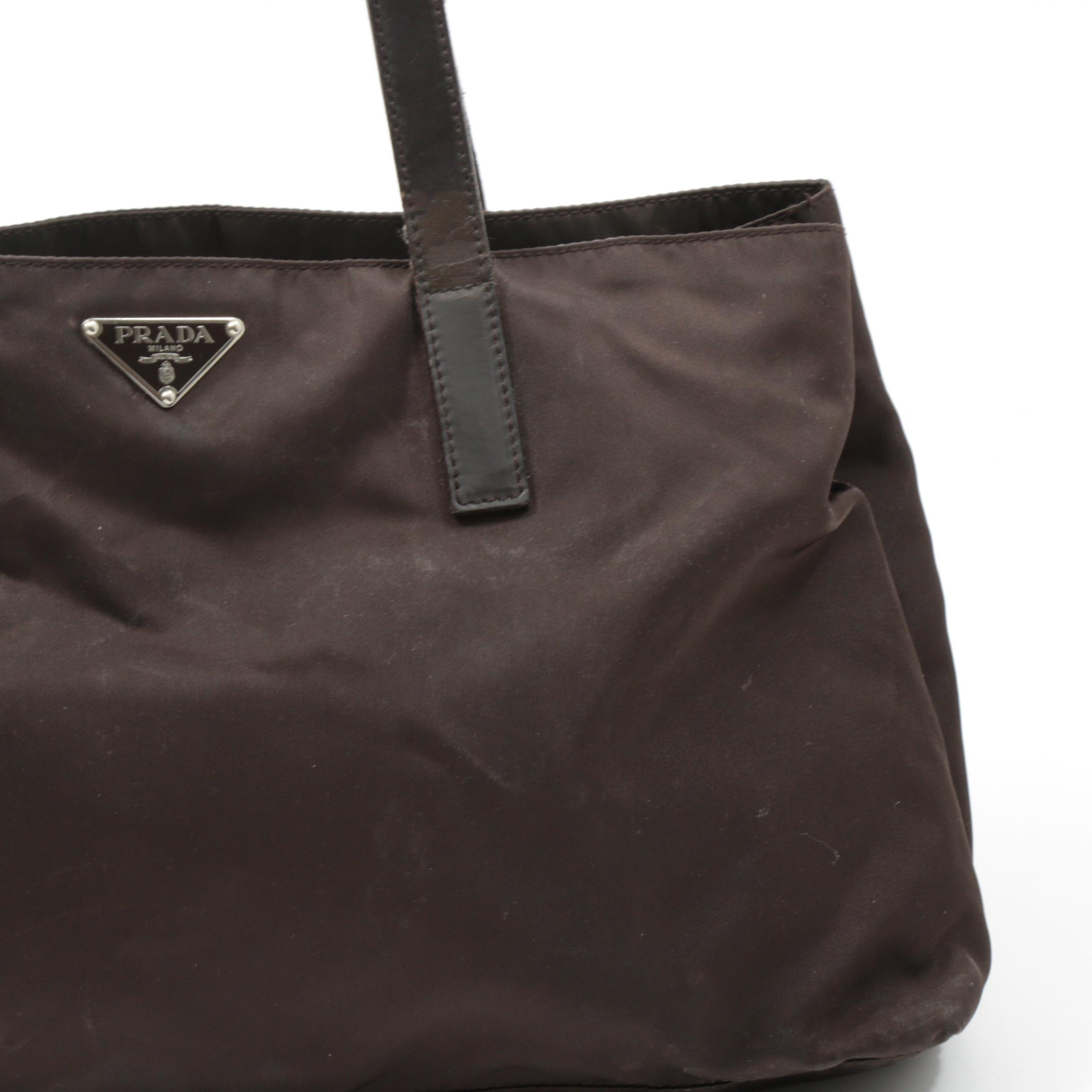 Prada Brown Nylon and Leather Divided Mini Tote Bag