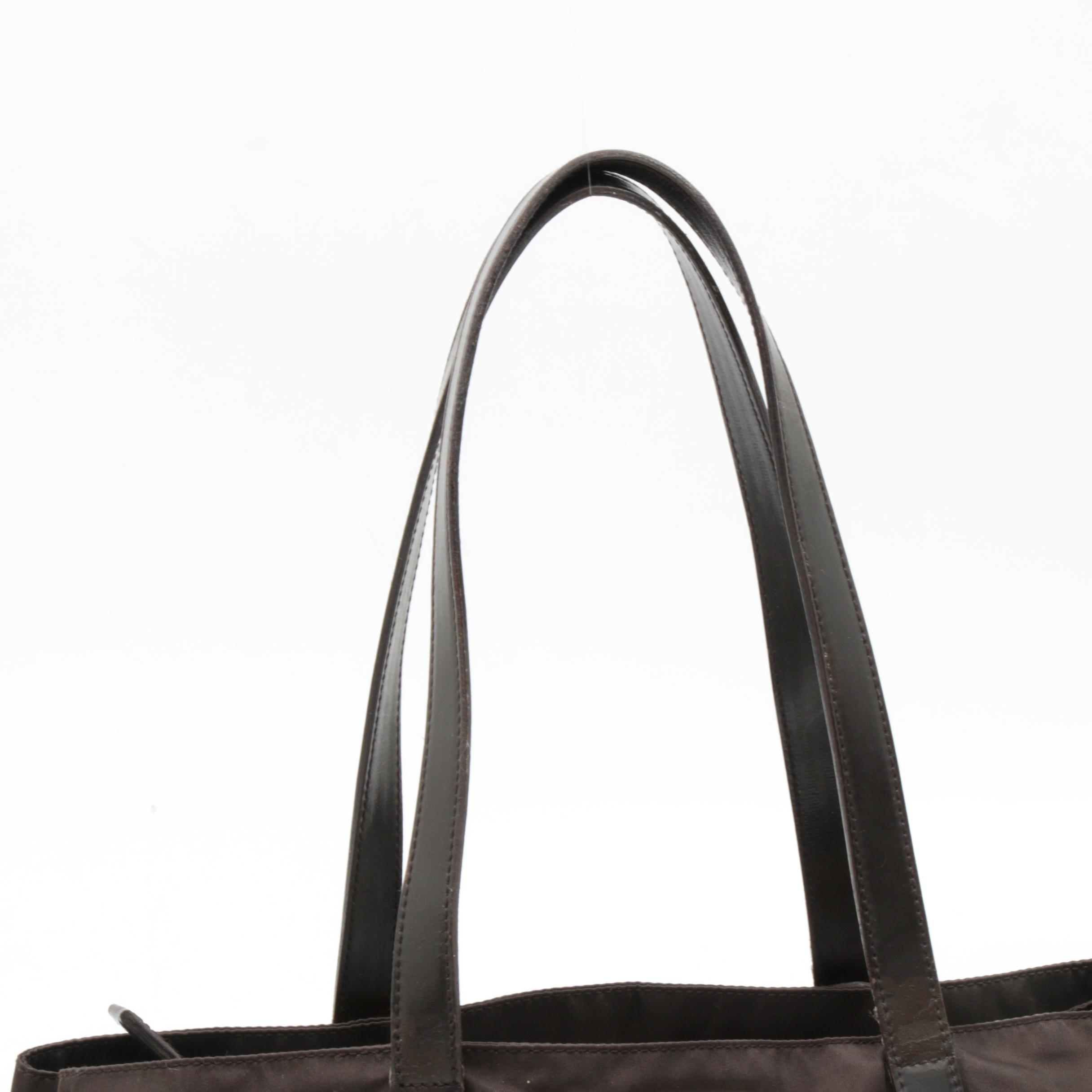 Prada Brown Nylon and Leather Divided Mini Tote Bag