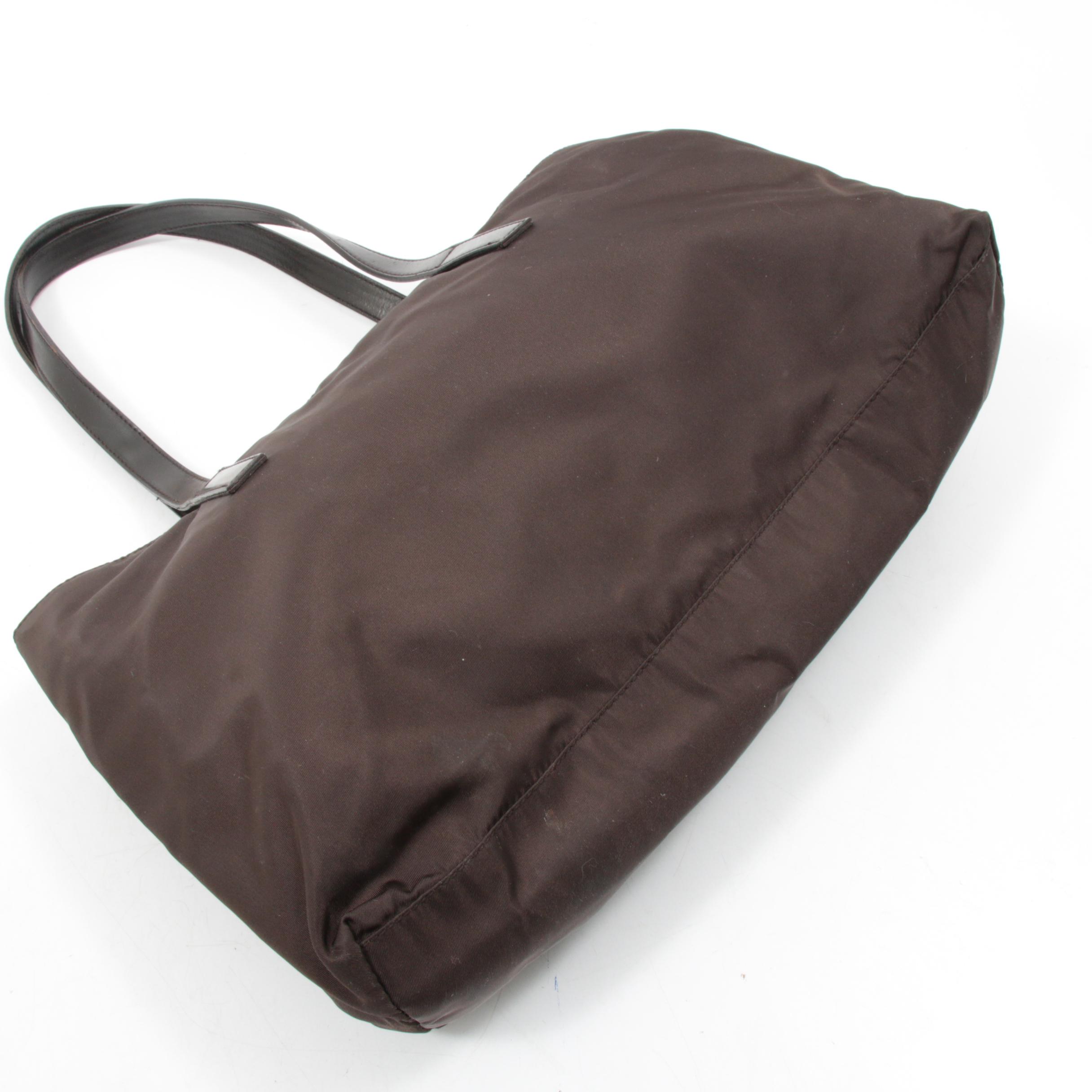 Prada Brown Nylon and Leather Divided Mini Tote Bag