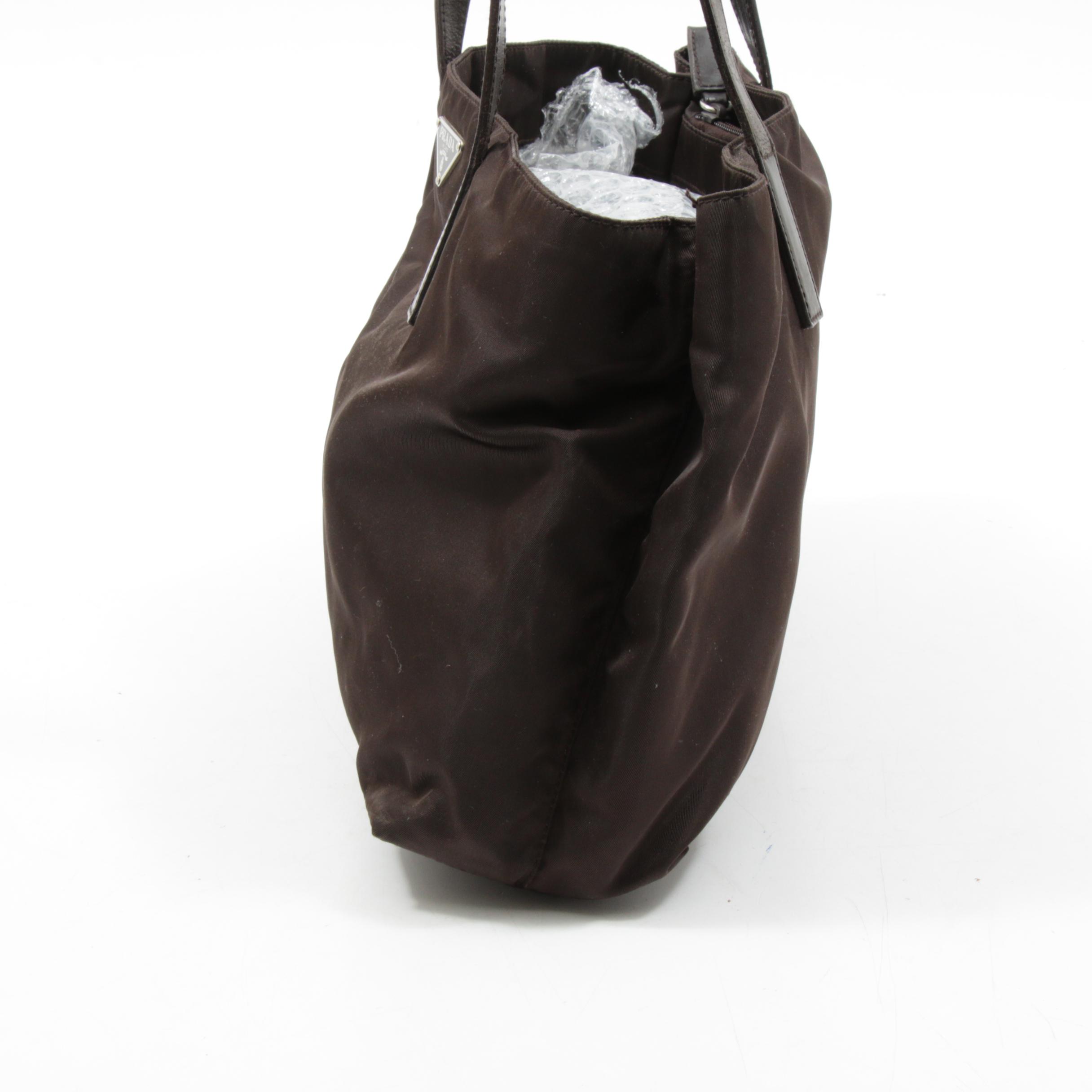 Prada Brown Nylon and Leather Divided Mini Tote Bag