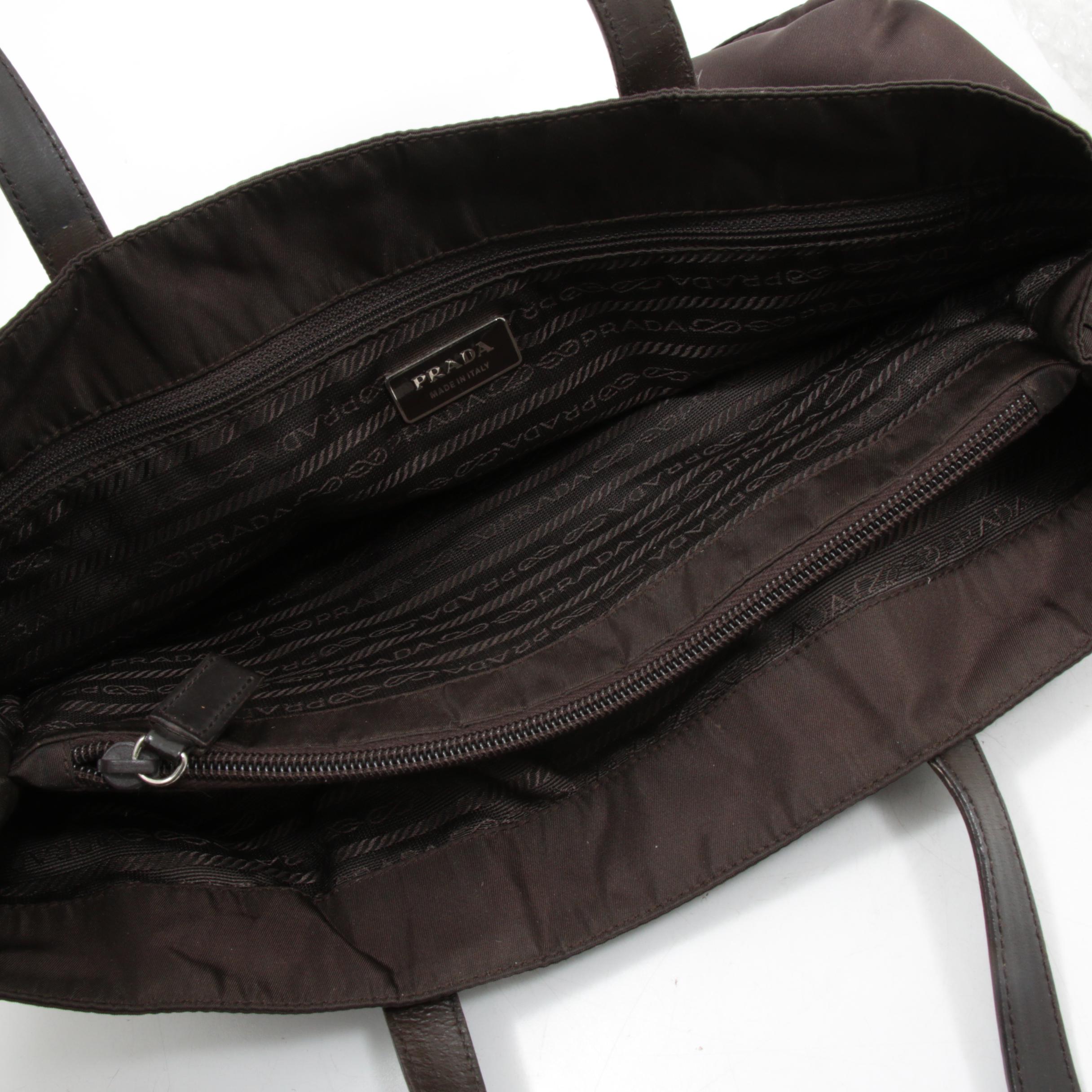 Prada Brown Nylon and Leather Divided Mini Tote Bag