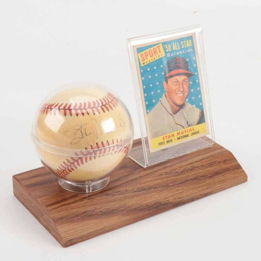 Stan Musial Signed National League Baseball with Topps Card  COA