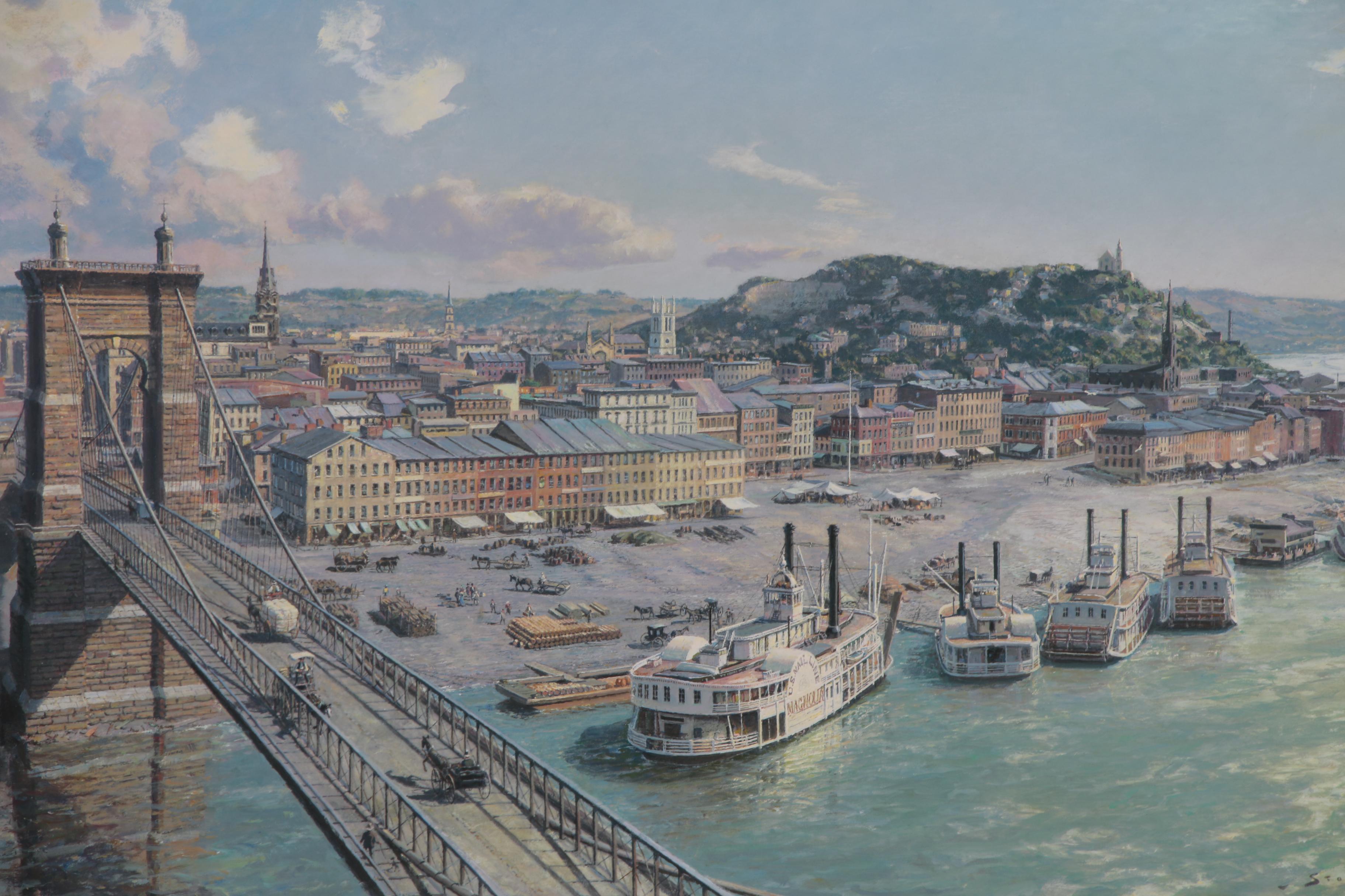 John Stobart Giclée "Cincinnati - Birds Eye View of the Public Landing in 1867"