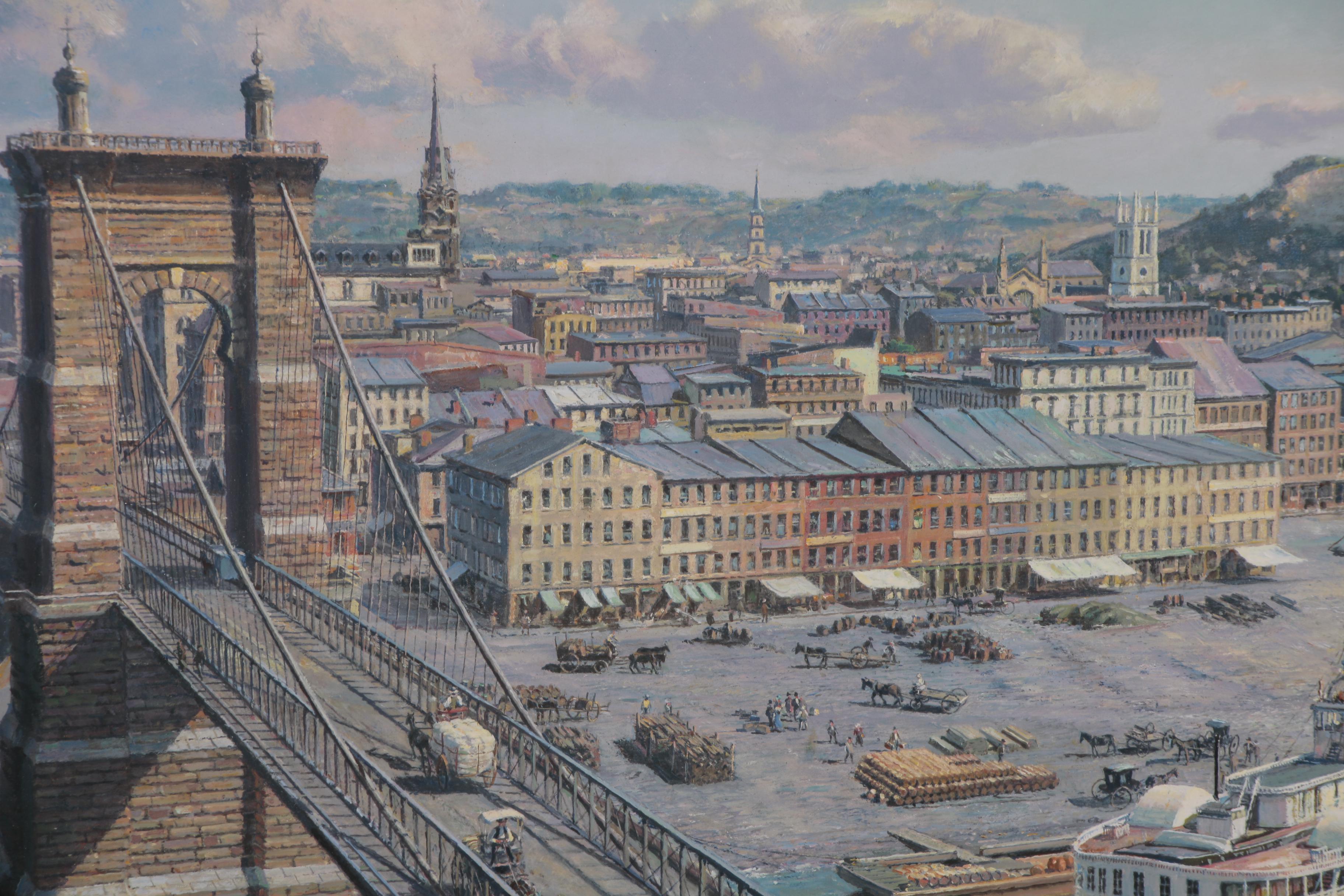 John Stobart Giclée "Cincinnati - Birds Eye View of the Public Landing in 1867"