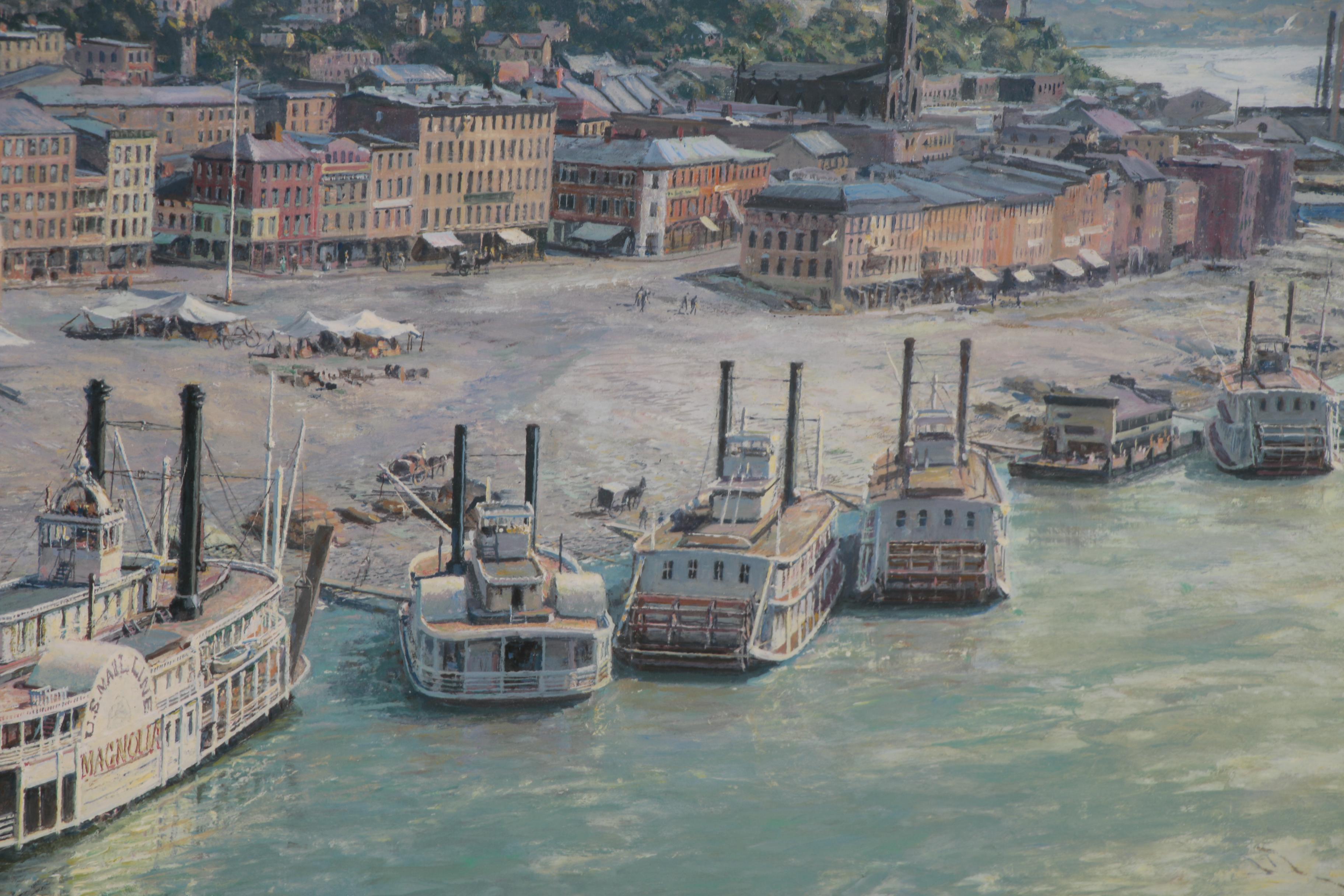 John Stobart Giclée "Cincinnati - Birds Eye View of the Public Landing in 1867"