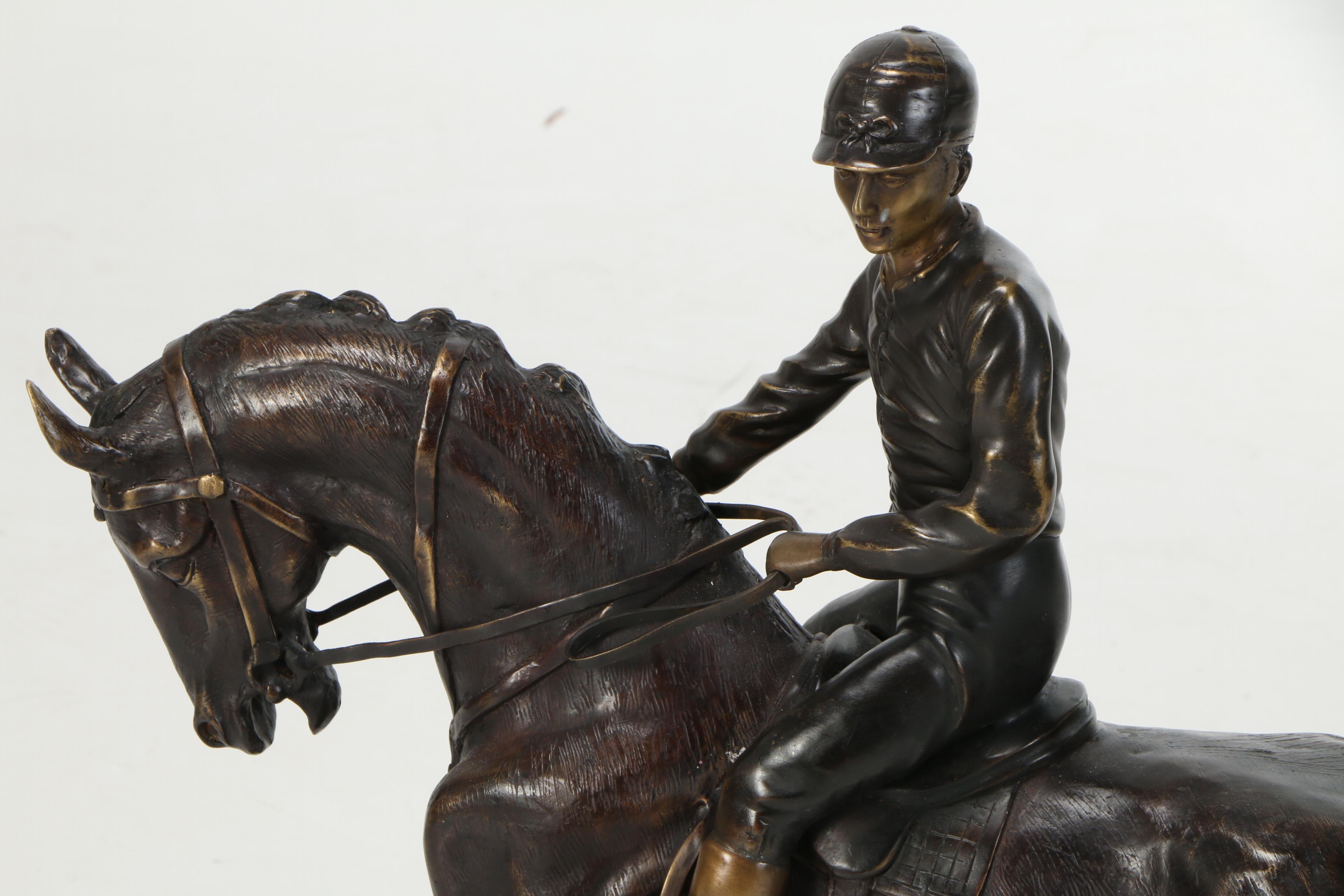 Cold Cast Bronze Sculpture of Horse and Jockey