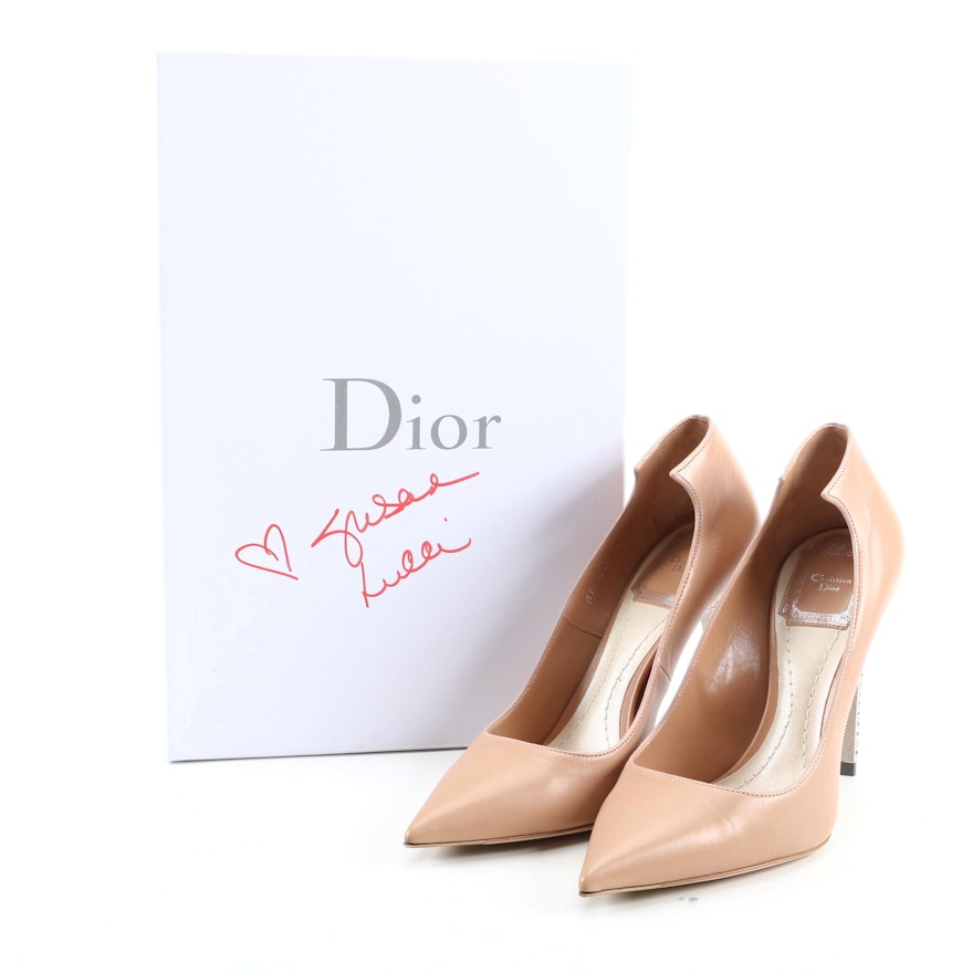 Christian Dior Leather and Crystal Flash Pumps with Box Signed by Susan Lucci