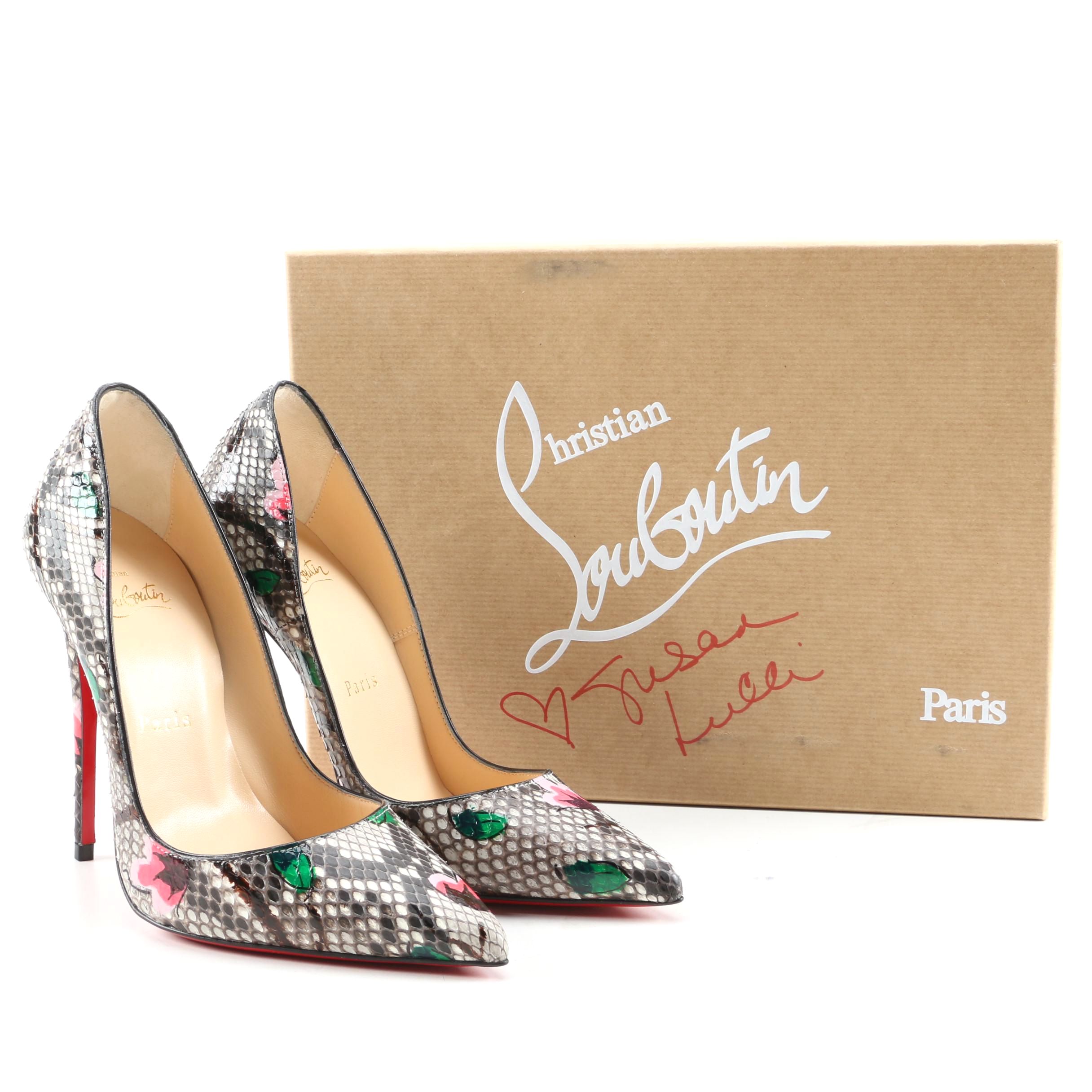 Christian Louboutin So Kate Python Flower Pumps with Box Signed by Susan Lucci