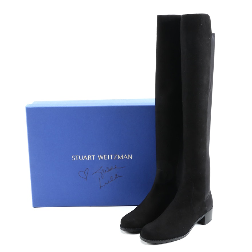 Stuart Weitzman Reserve Black Suede Knee Boots with Box Signed by Susan Lucci