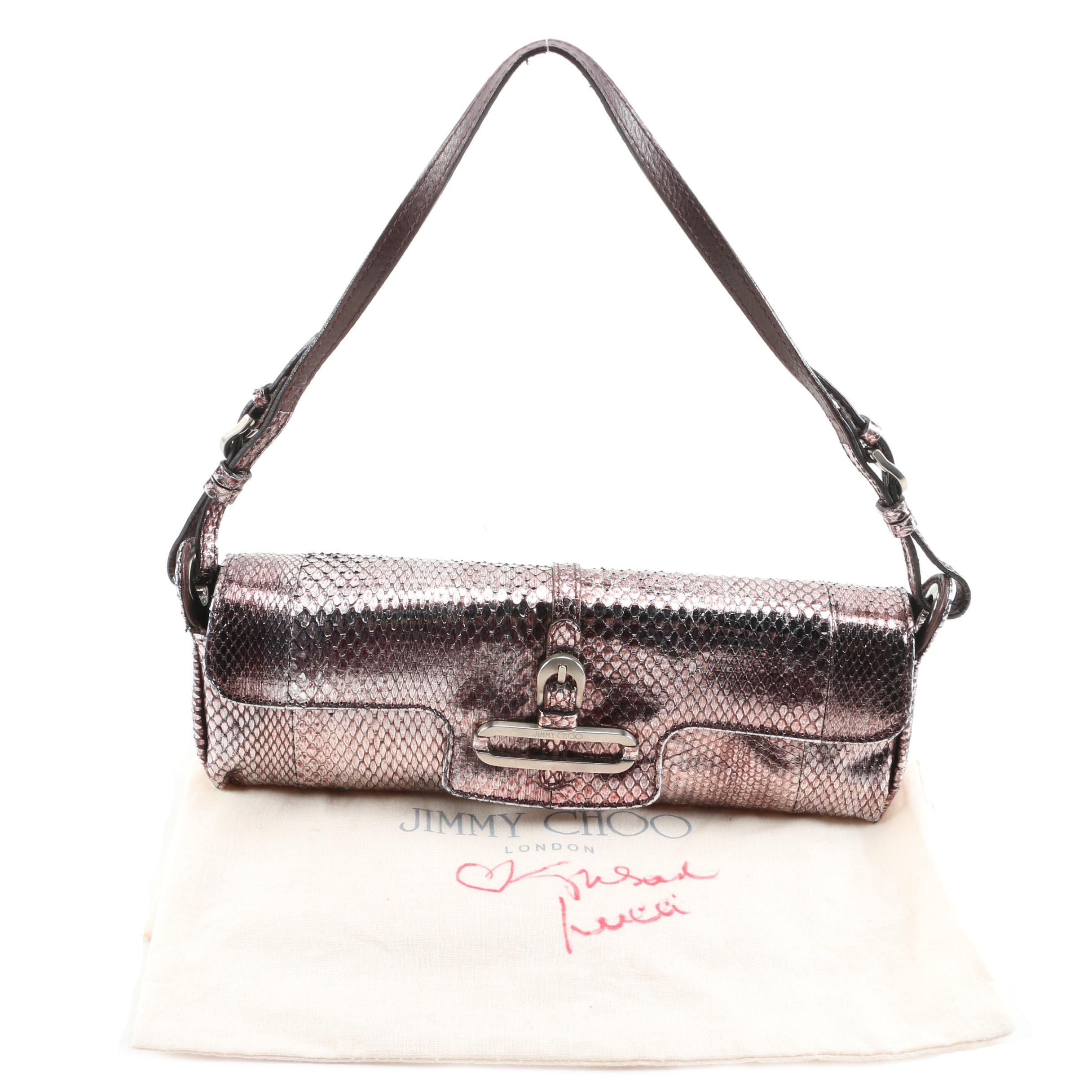 Jimmy Choo Metallic Snakeskin Baguette with Dust Bag Signed by Susan Lucci