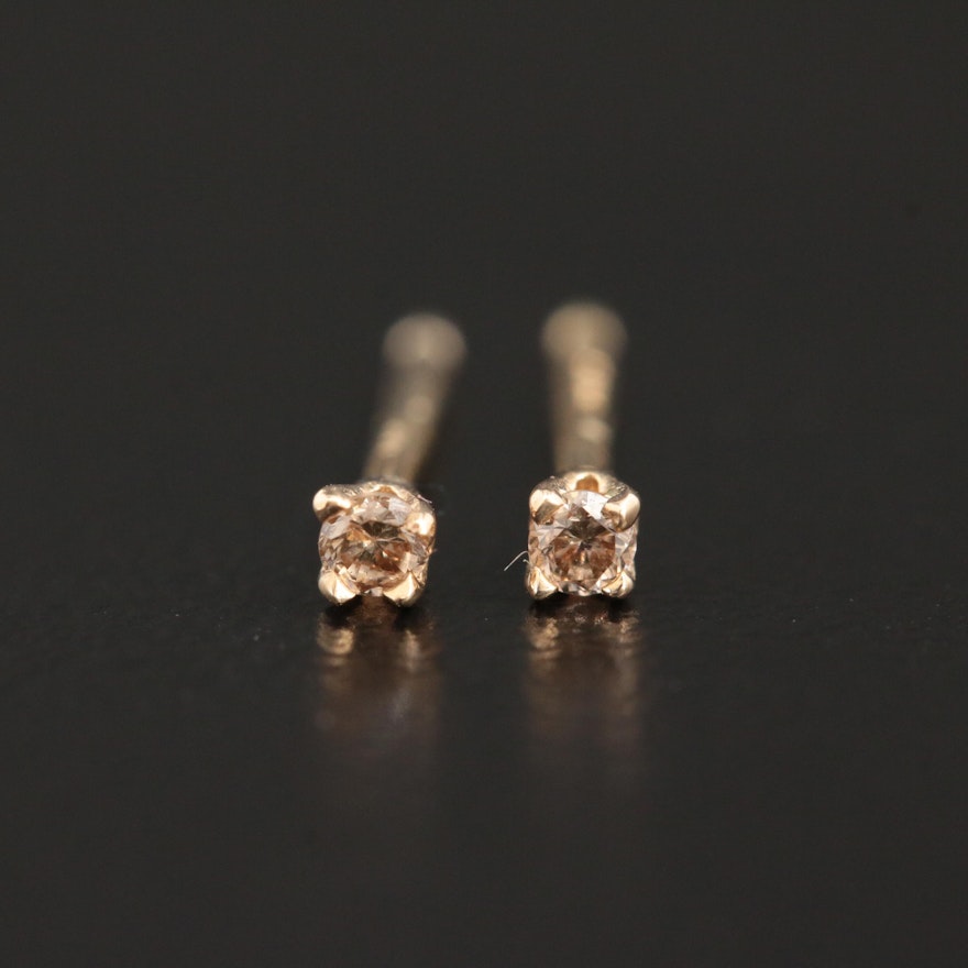 14K Yellow Gold Diamond Solitaire Stud Earrings