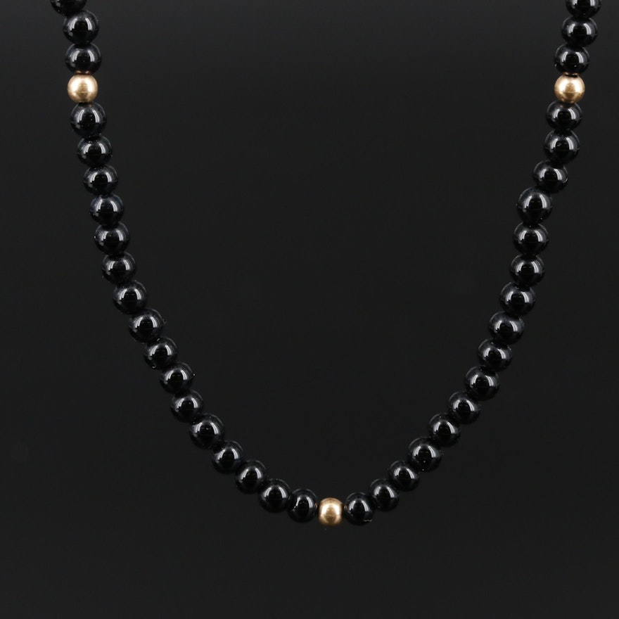 14K Yellow Gold Glass Bead Necklace