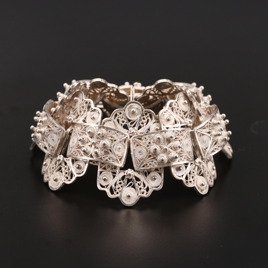 Mexican Sterling Silver Cannetille and Filigree Bracelet