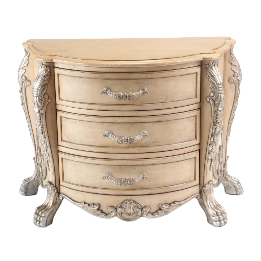 Baroque Style Cream-Painted and Parcel Silver-Gilt Demilune Commode