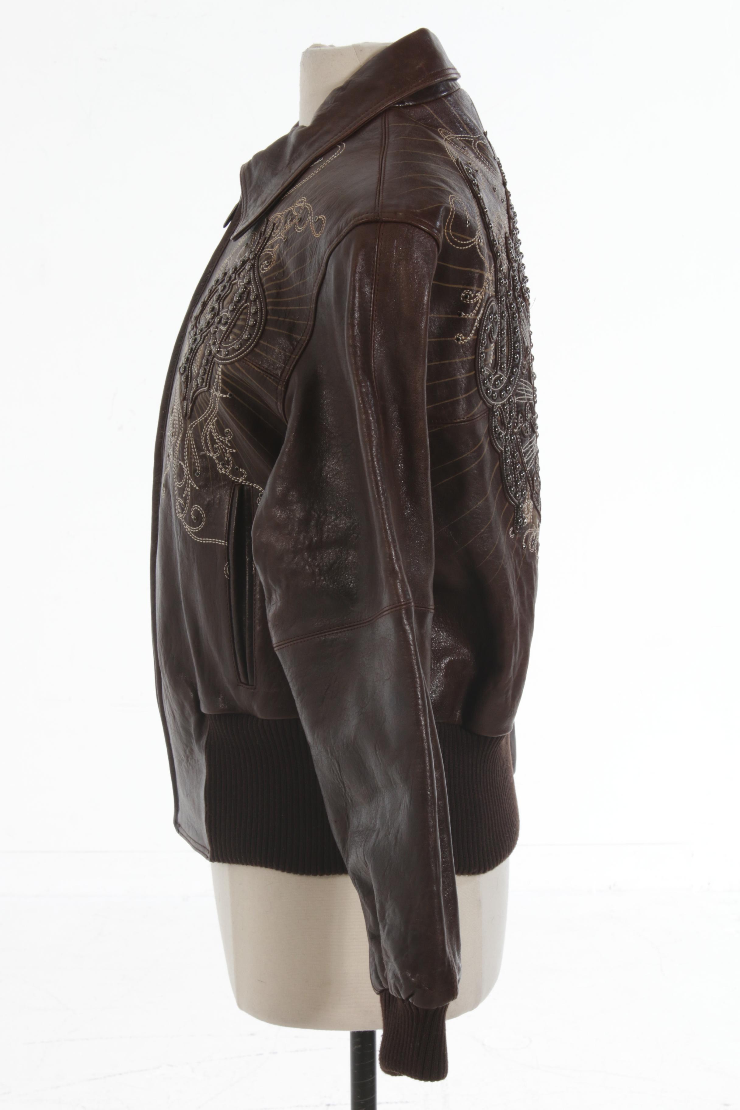 Pelle Pelle Studded Embroidered Brown Leather Jacket