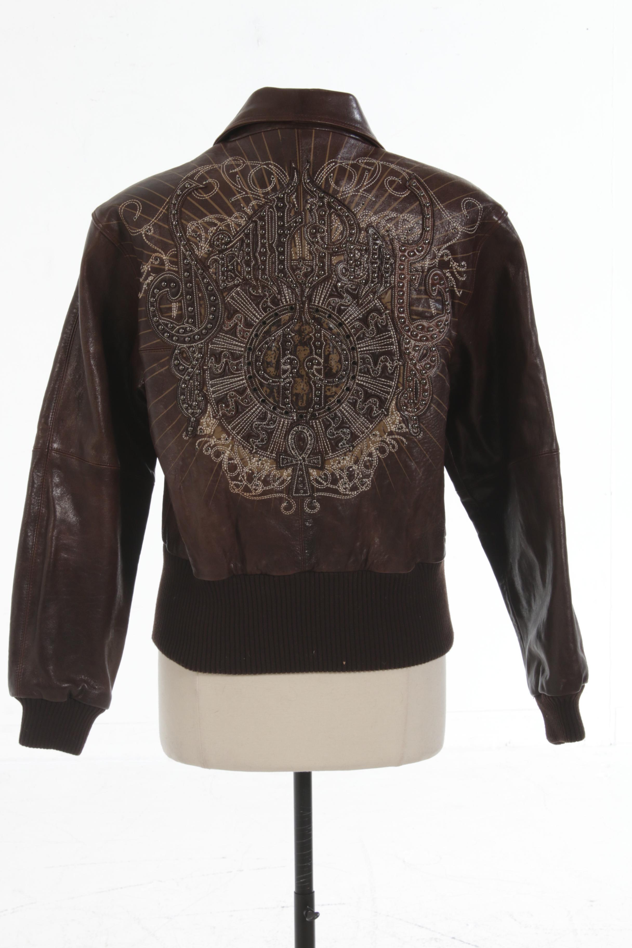 Pelle Pelle Studded Embroidered Brown Leather Jacket