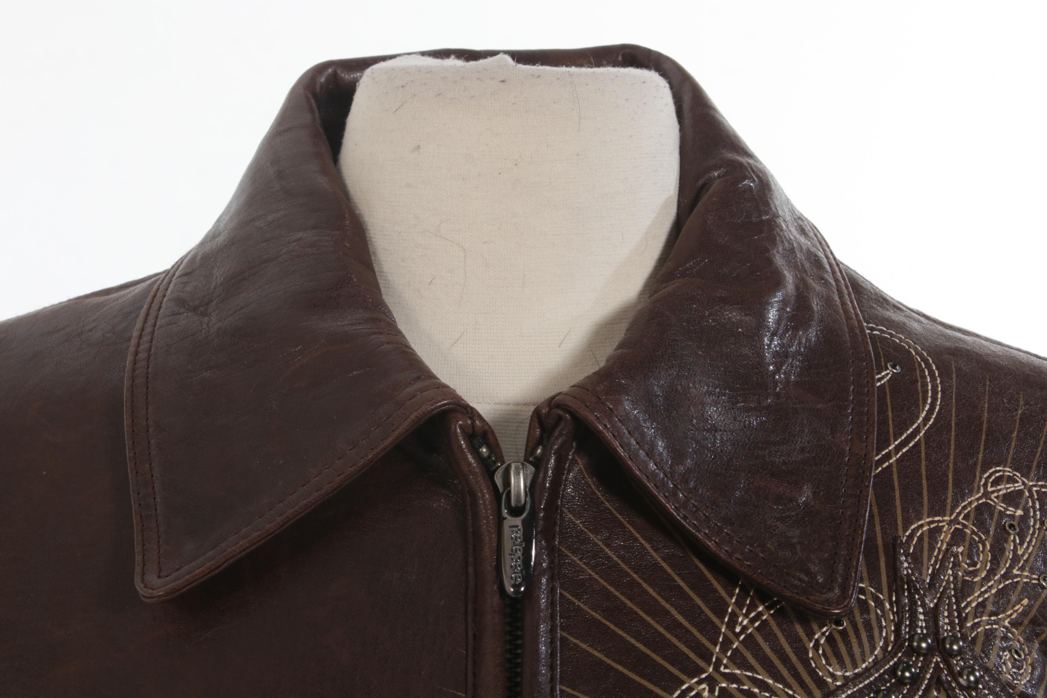 Pelle Pelle Studded Embroidered Brown Leather Jacket