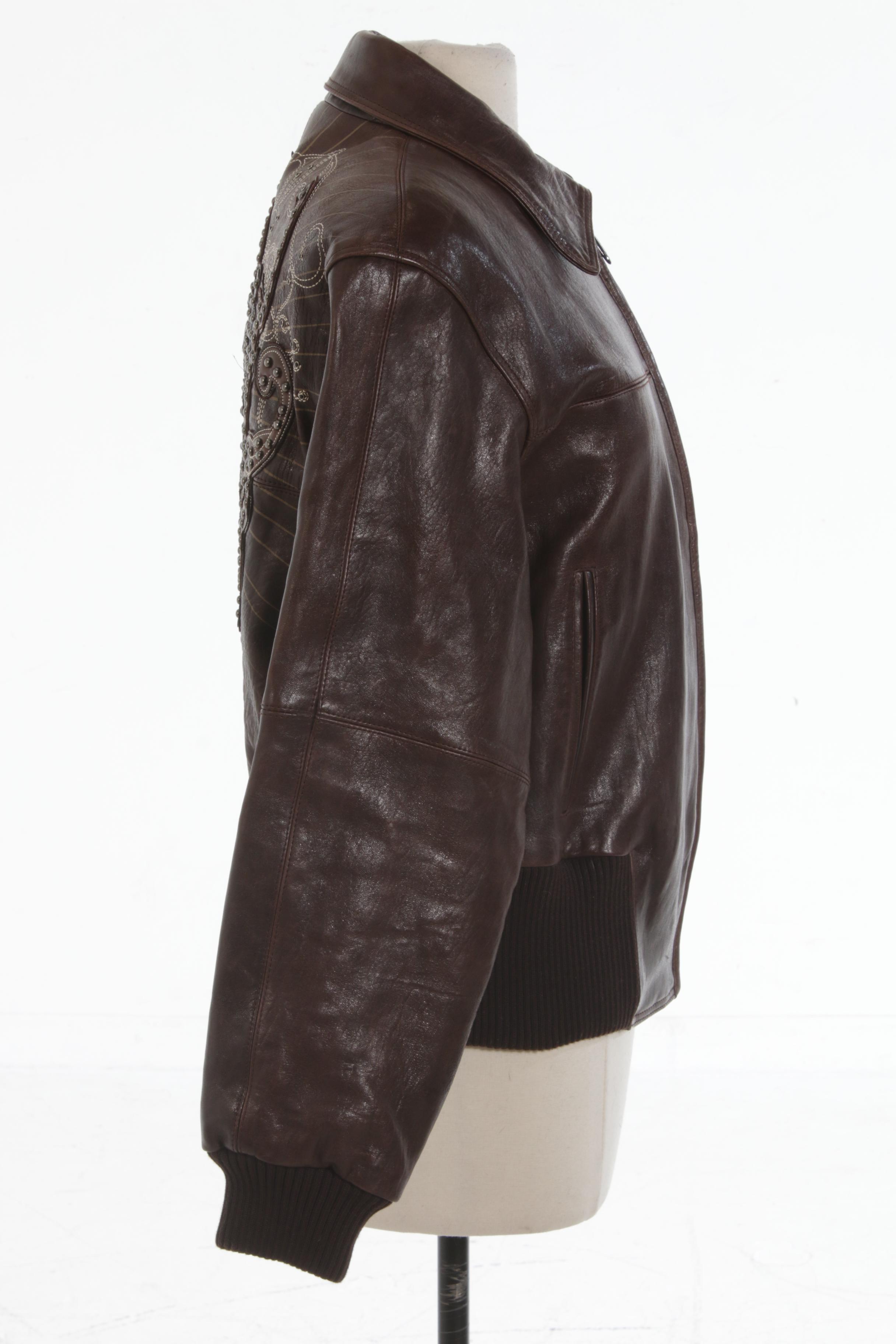 Pelle Pelle Studded Embroidered Brown Leather Jacket
