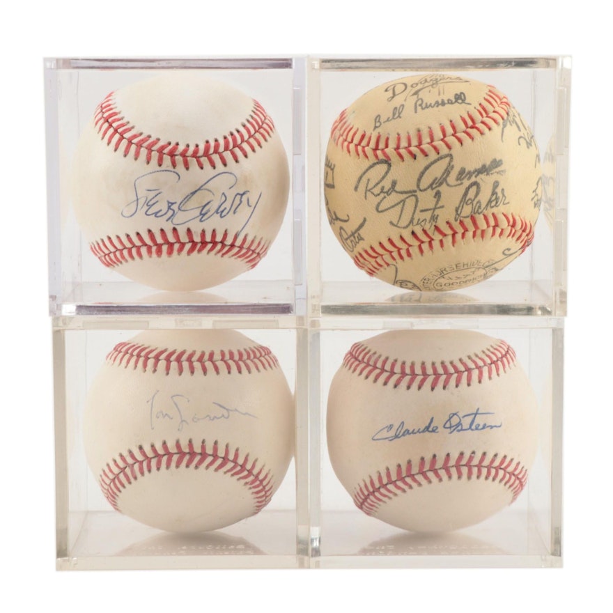 Lasorda, Garvey, Osteen Signed Baseballs with Vintage Stamped Team Ball    COA