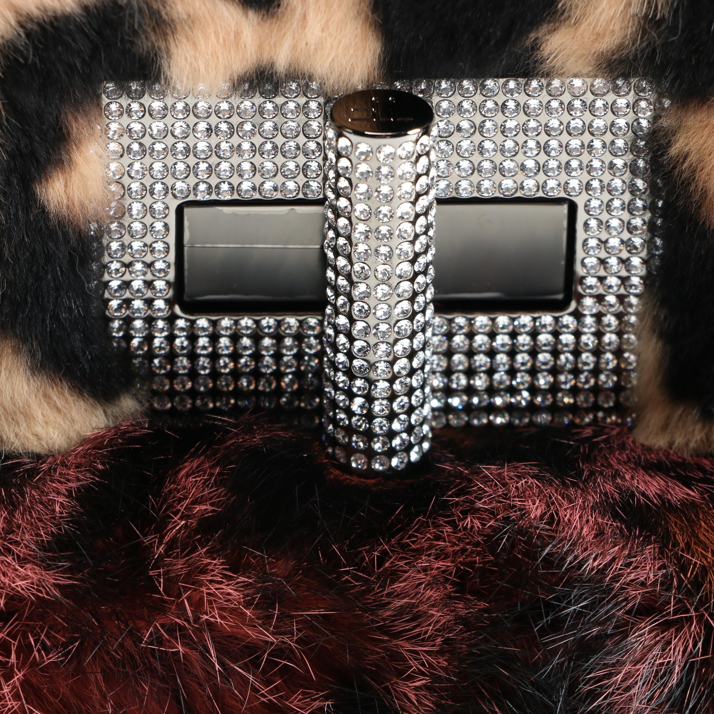 Tom Ford Animal Print Dyed Rabbit Fur Shoulder Bag with Crystal Encrusted Clasp
