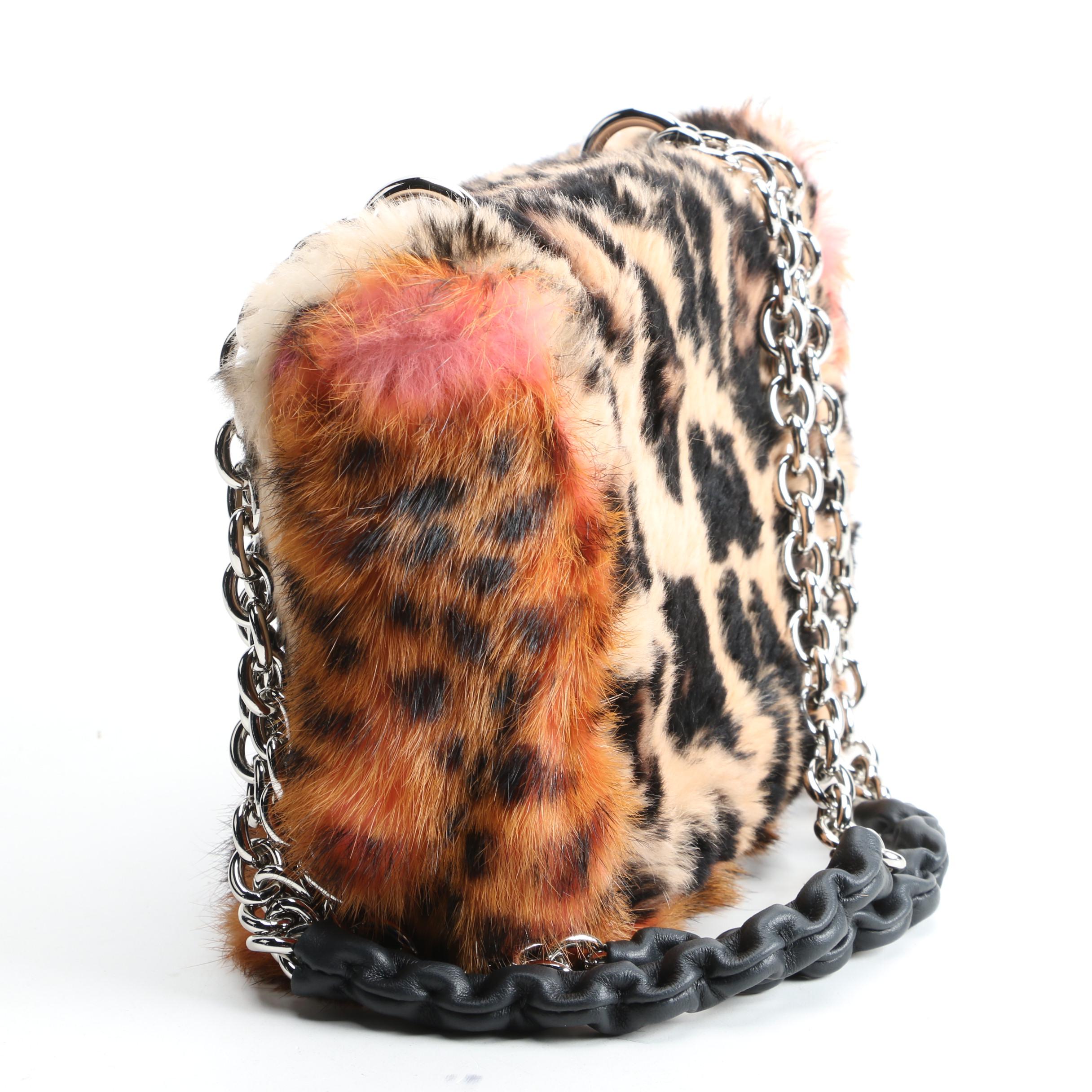 Tom Ford Animal Print Dyed Rabbit Fur Shoulder Bag with Crystal Encrusted Clasp