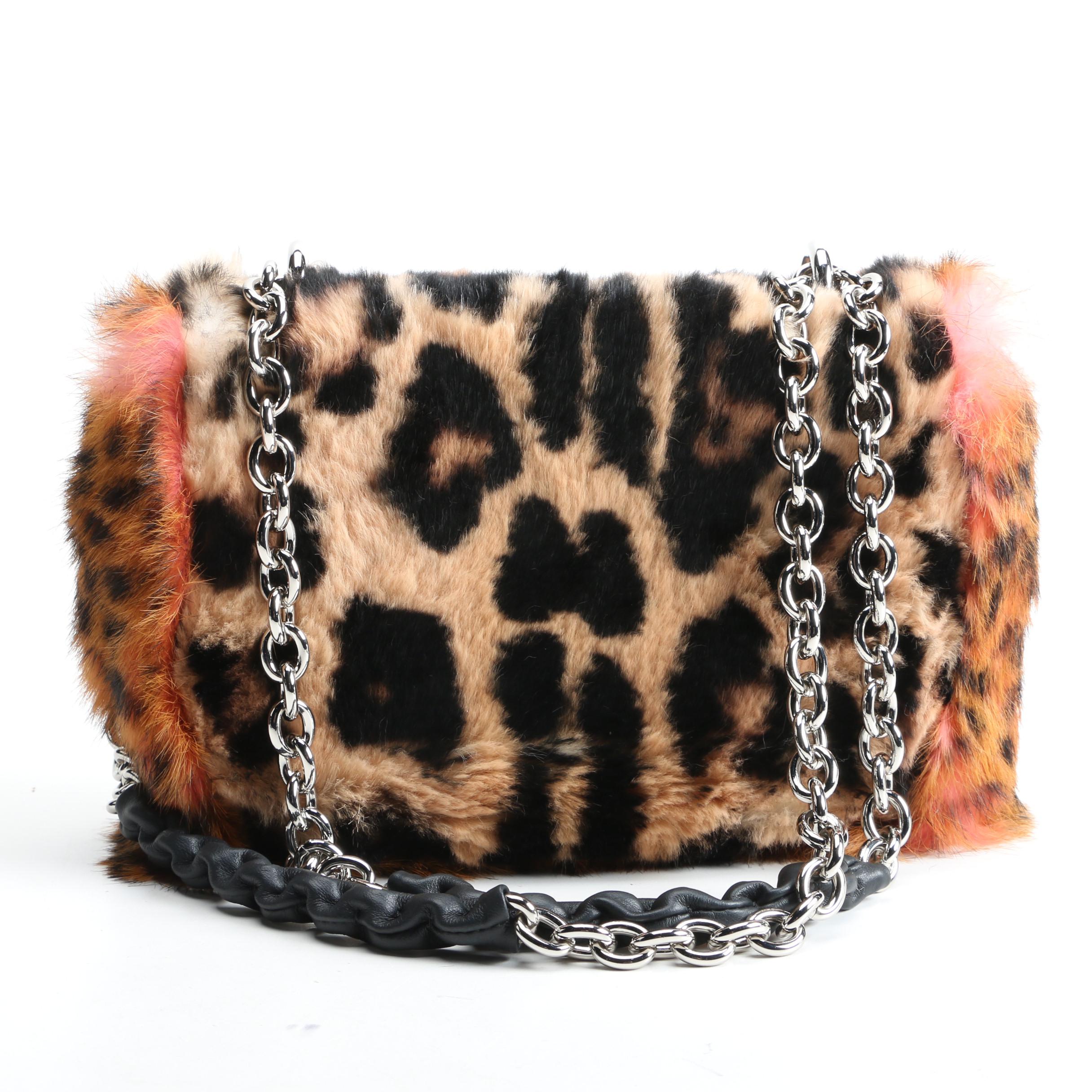 Tom Ford Animal Print Dyed Rabbit Fur Shoulder Bag with Crystal Encrusted Clasp