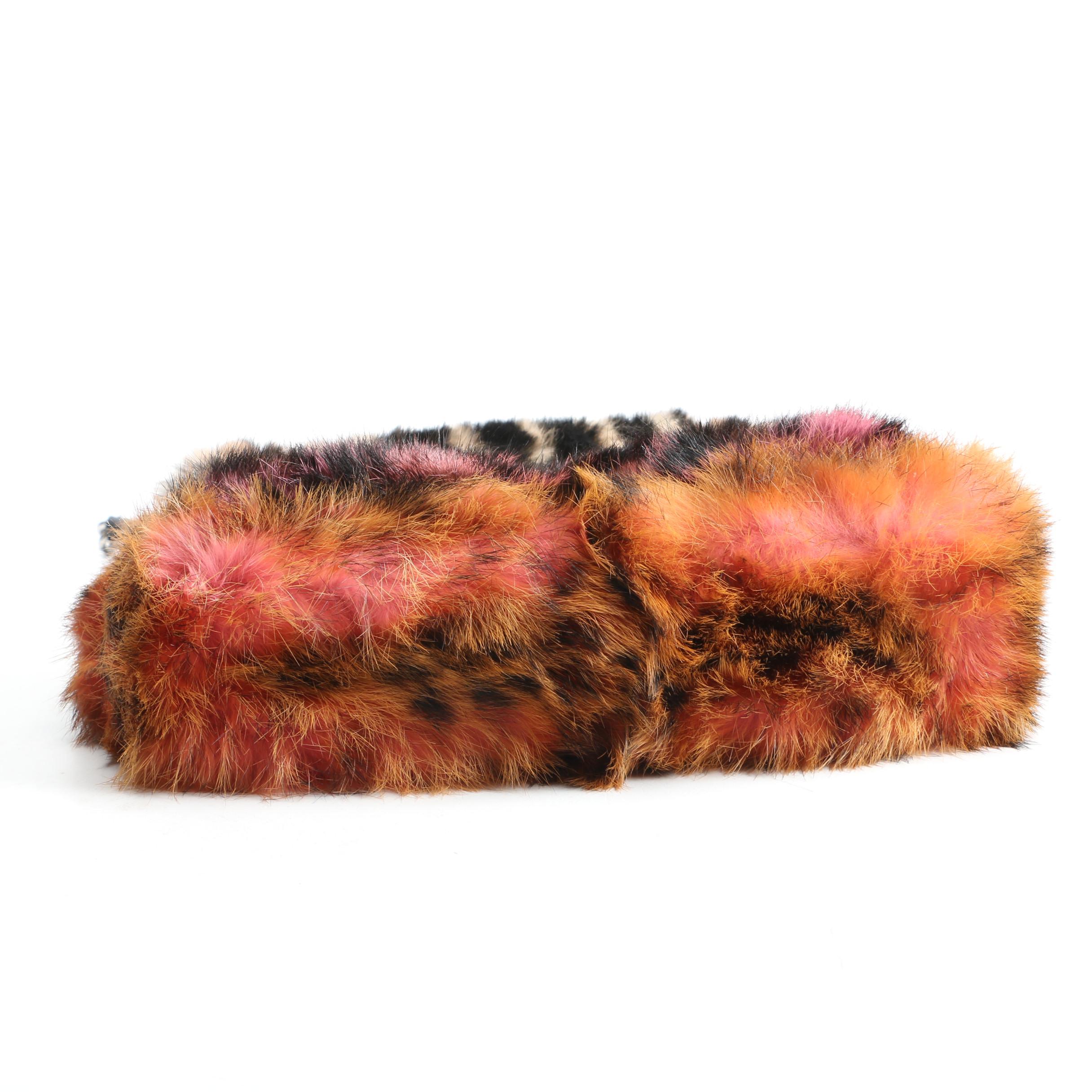 Tom Ford Animal Print Dyed Rabbit Fur Shoulder Bag with Crystal Encrusted Clasp