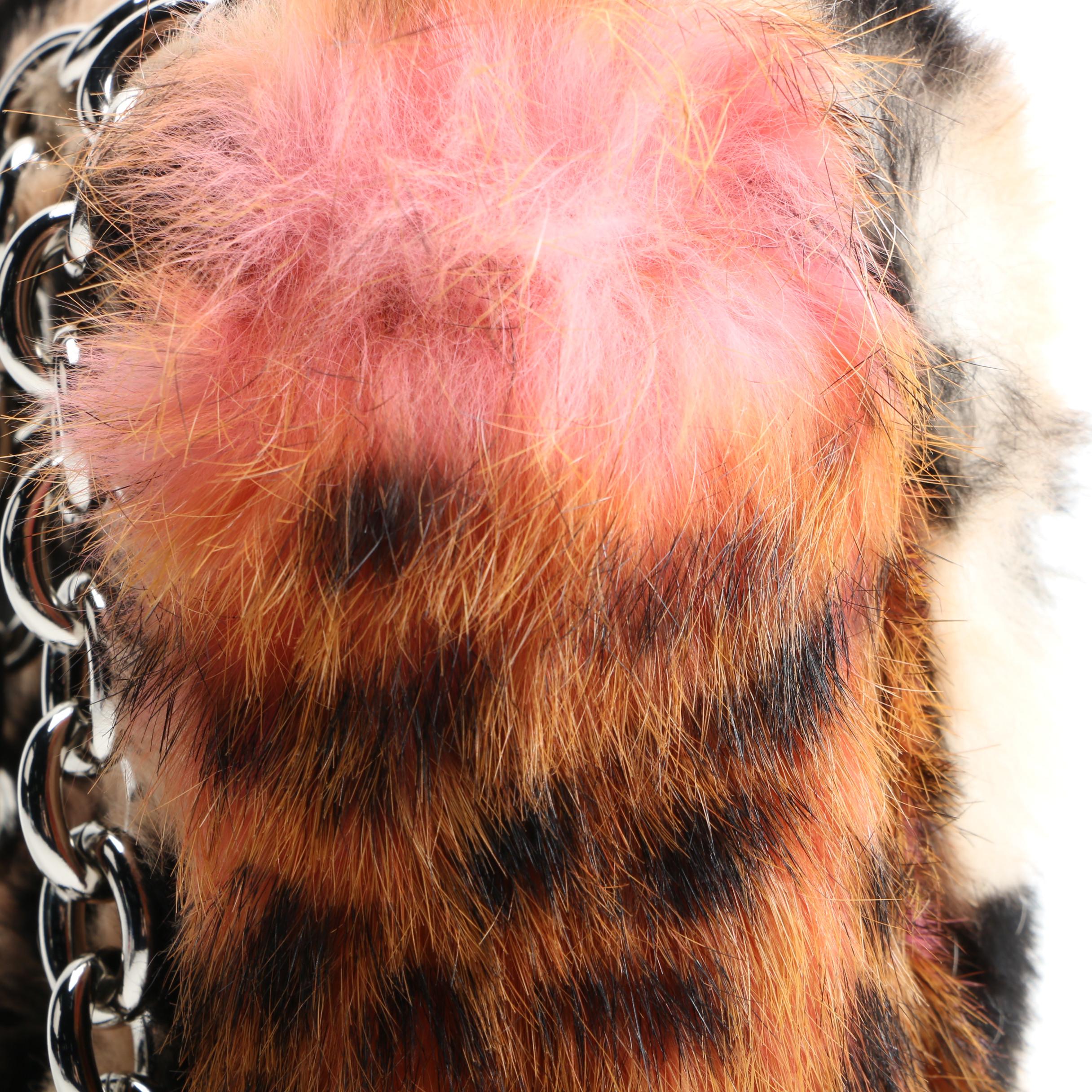 Tom Ford Animal Print Dyed Rabbit Fur Shoulder Bag with Crystal Encrusted Clasp