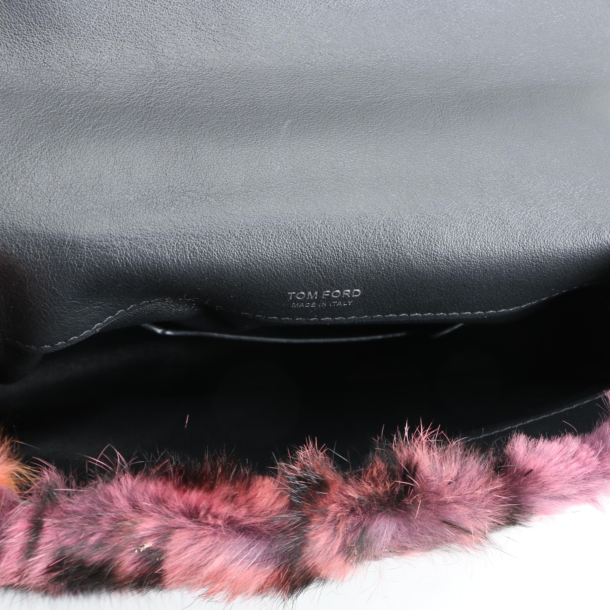Tom Ford Animal Print Dyed Rabbit Fur Shoulder Bag with Crystal Encrusted Clasp