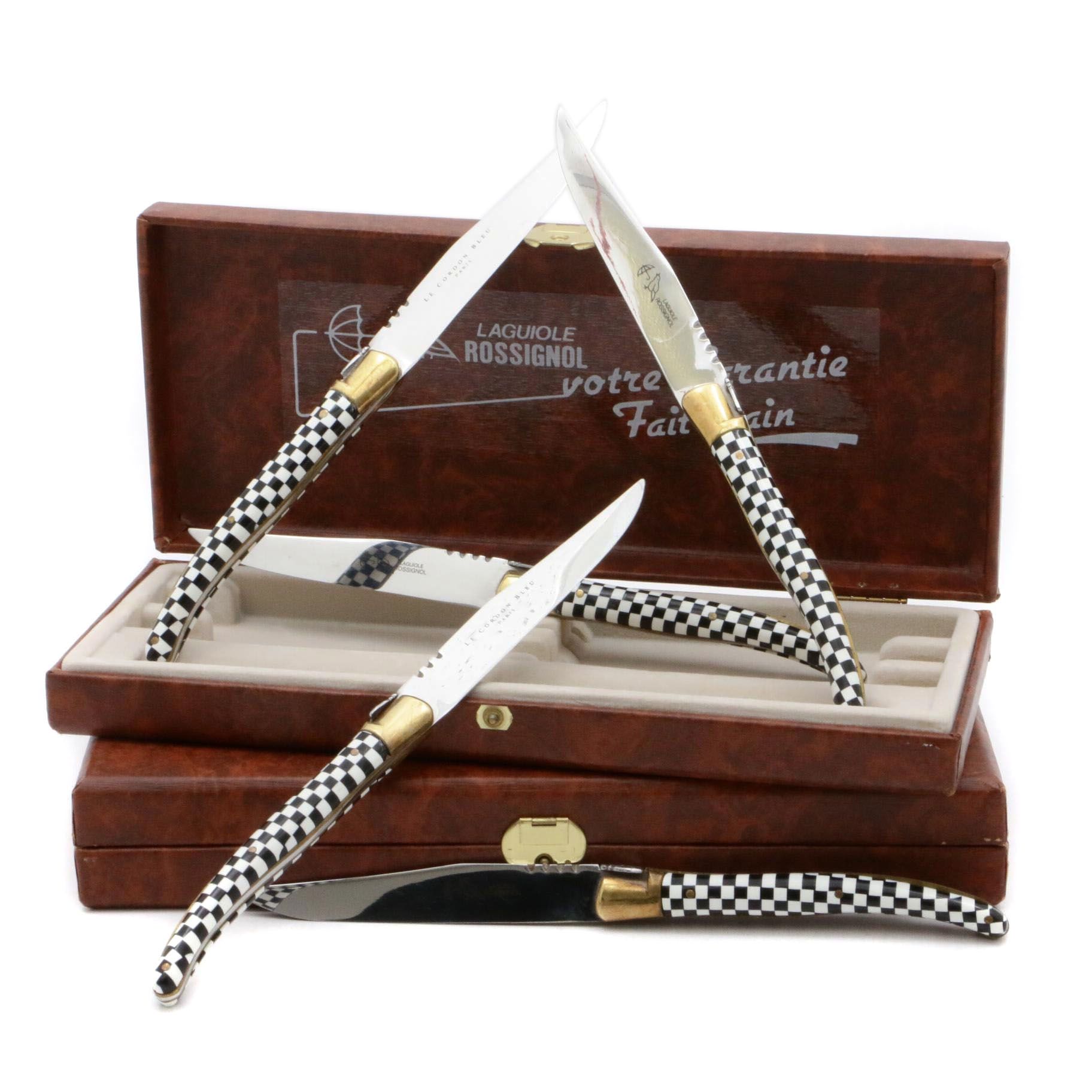 Laguiole Rossignol Checkered Stainless Steel Steak Knives
