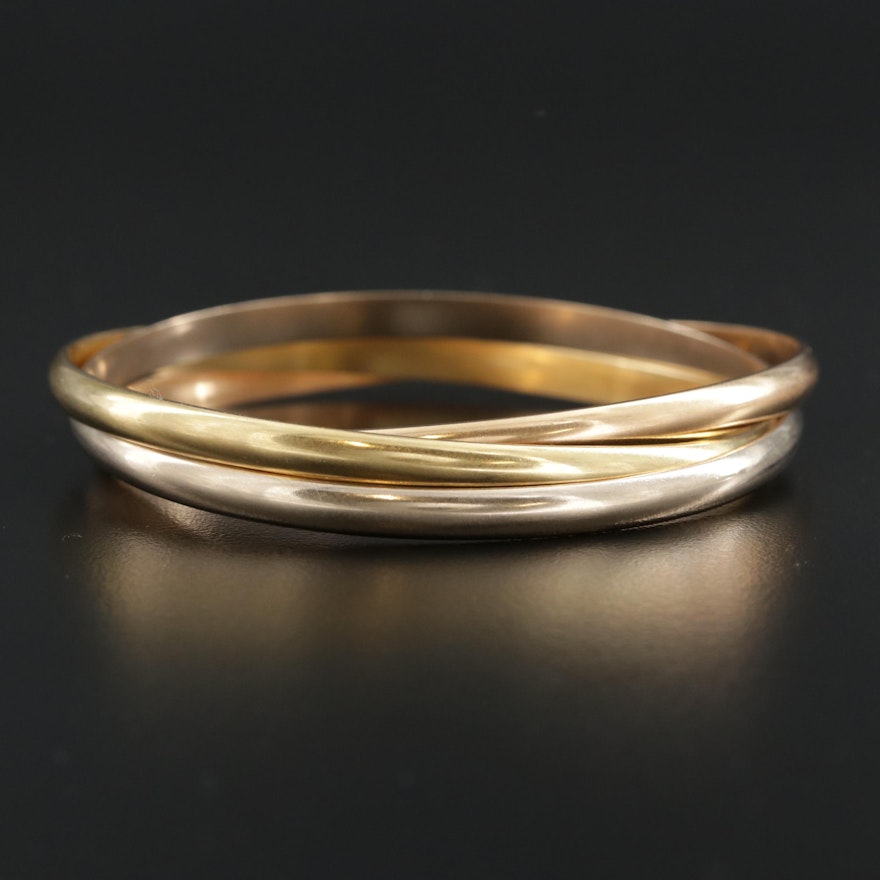 Cartier 18K White, Rose and Yellow Gold Rolling Bangle Bracelet