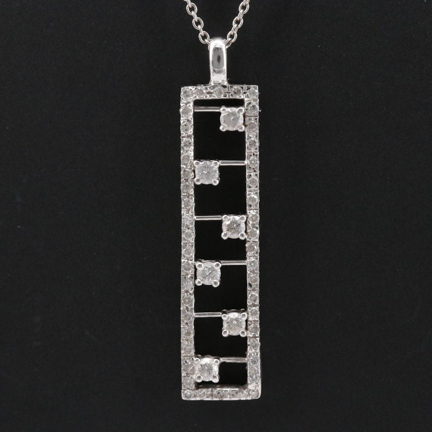 18K White Gold Diamond Pendant and 14K Gold Chain Necklace