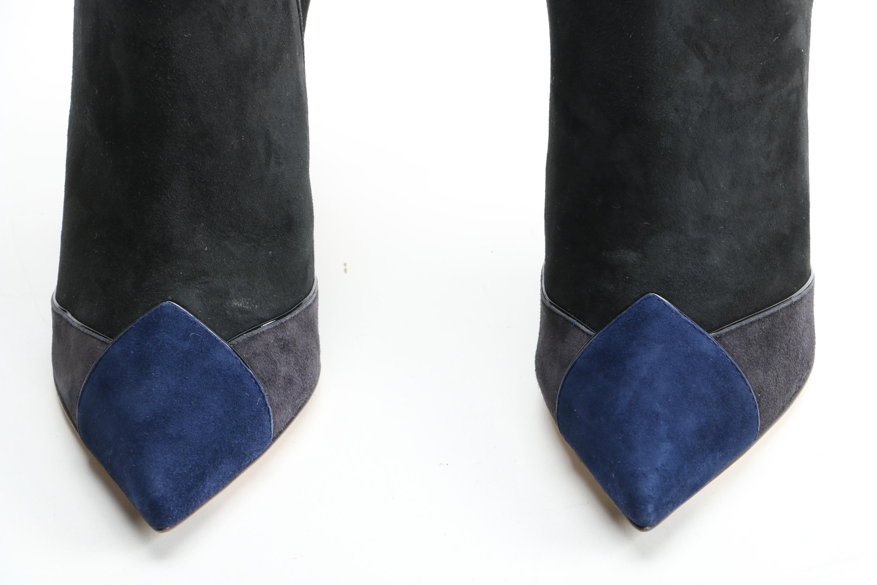 Sergio Rossi Patchwork Suede Thigh High Boots with Box Signed by Susan Lucci