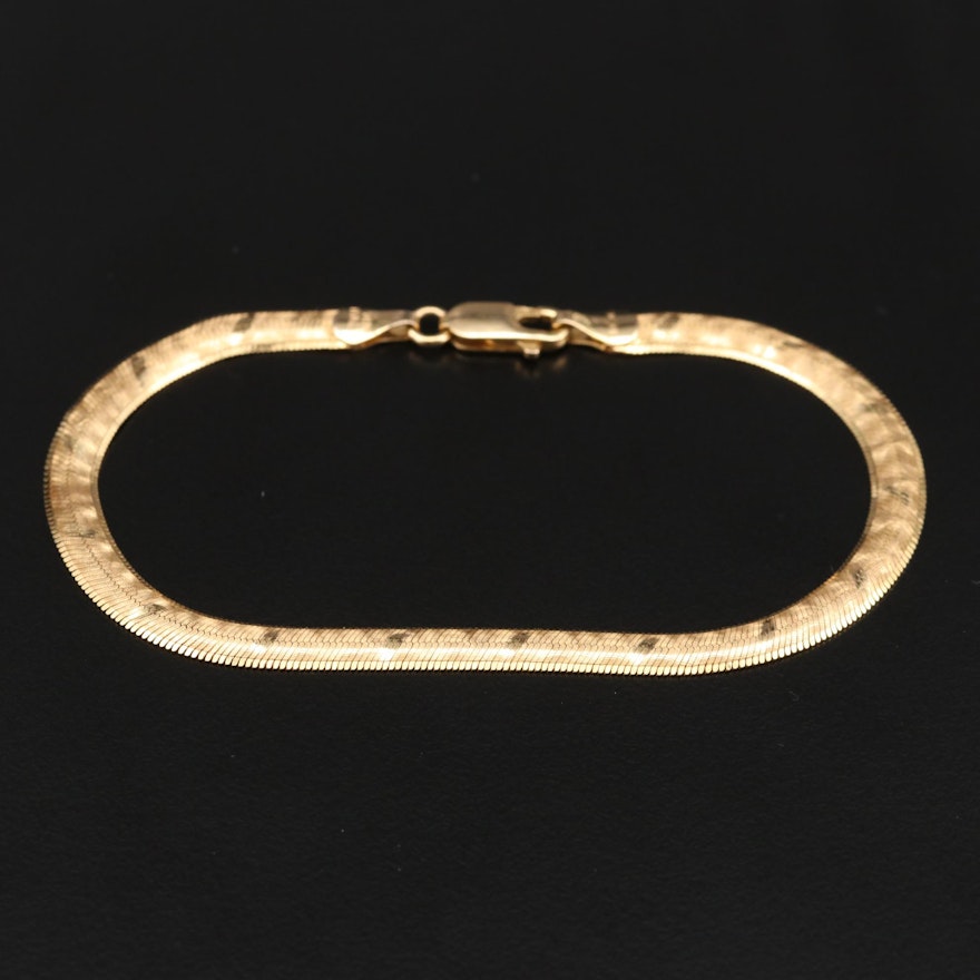 14K Yellow Gold Engraved Herringbone Bracelet