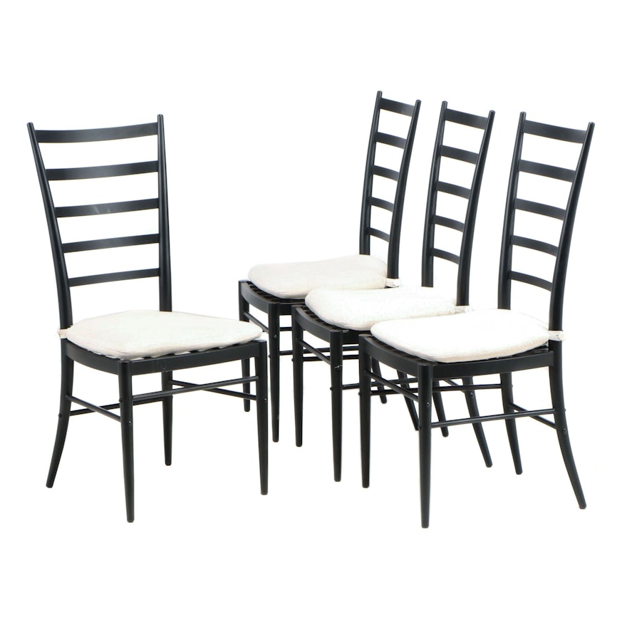 Four Crate & Barrel Ebonized Metal "Jacob" Side Chairs with Cushions