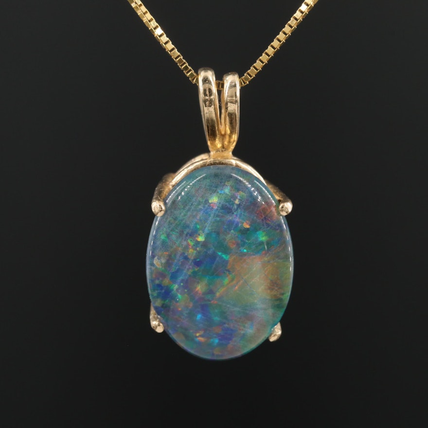 14K Yellow Gold Opal Pendant Necklace