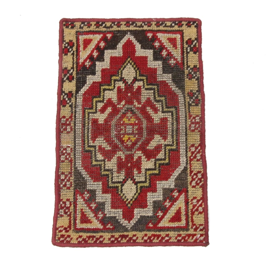 1'2 x 1'9 Hand-Knotted Turkish Oushak Rug, 1920s