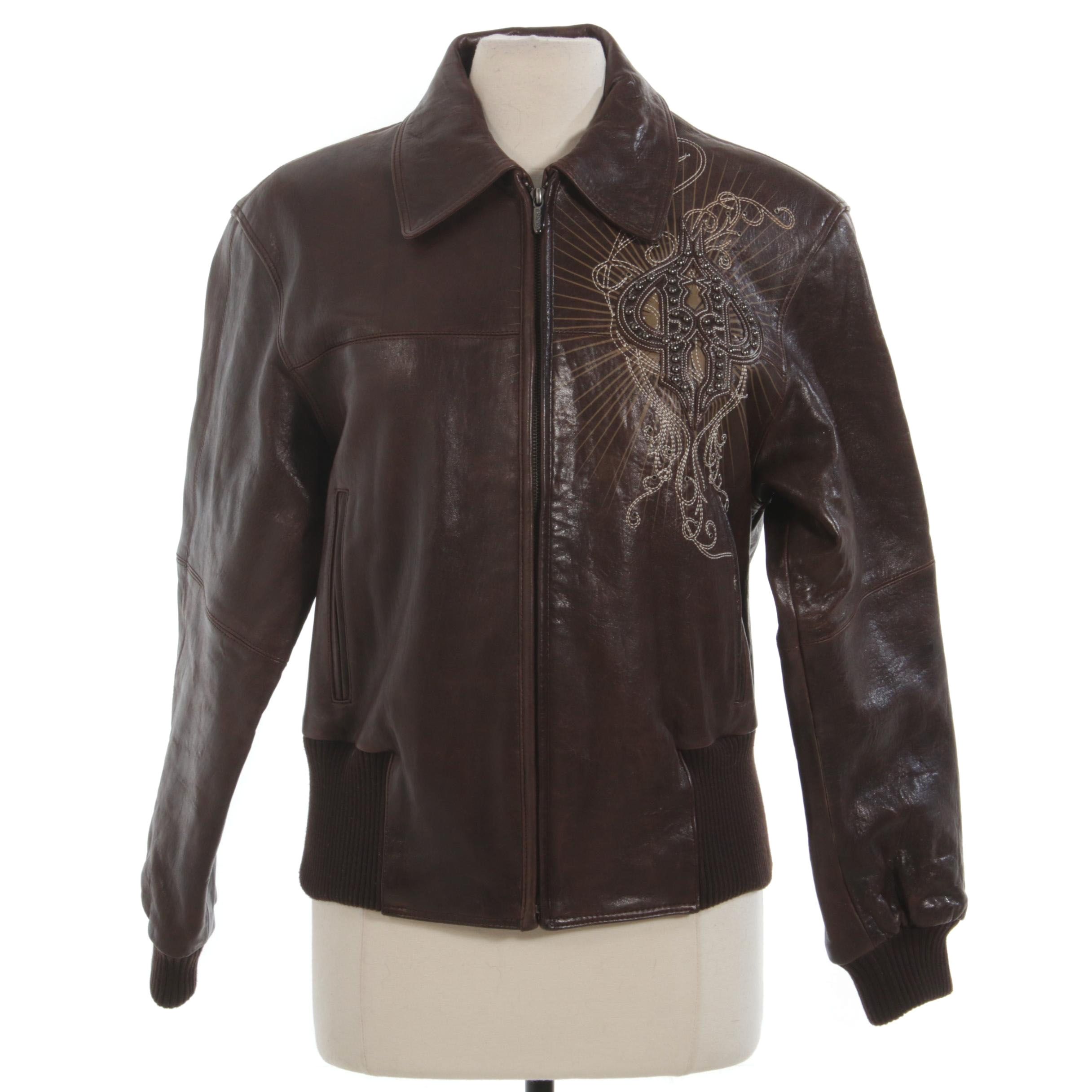 Pelle Pelle Studded Embroidered Brown Leather Jacket