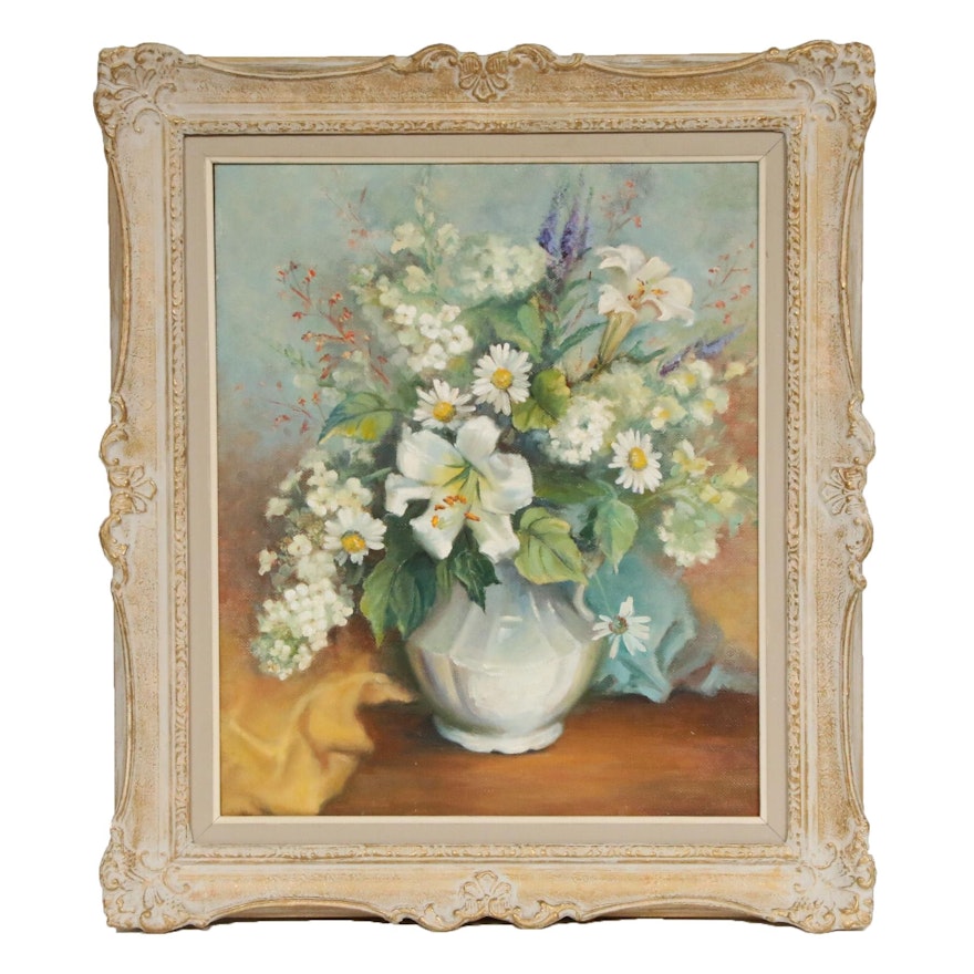 Floral Still Life Oil Painting, Mid-20th Century