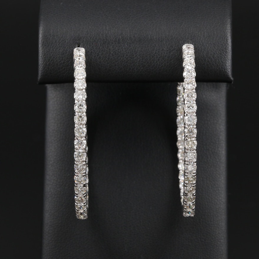 14K White Gold 7.02 CTW Diamond Inside-Out Hoop Earrings