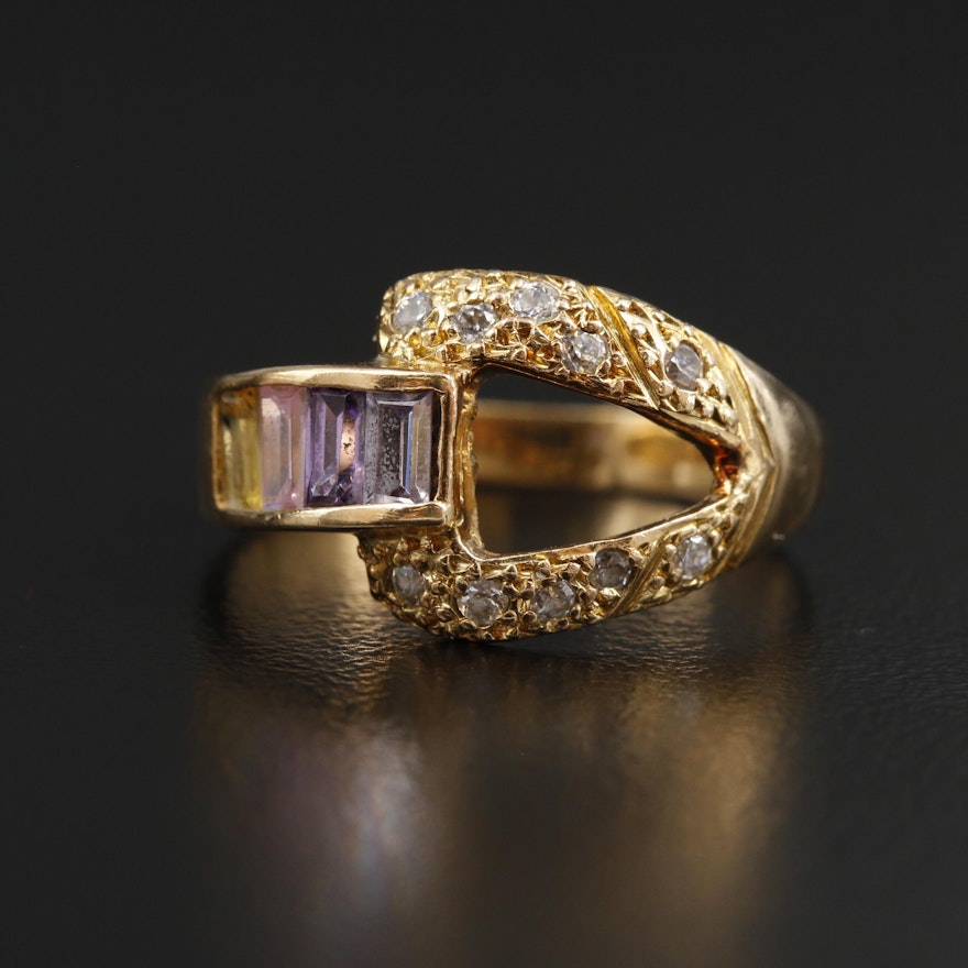 14K Yellow Gold Sapphire and Cubic Zirconia Ring