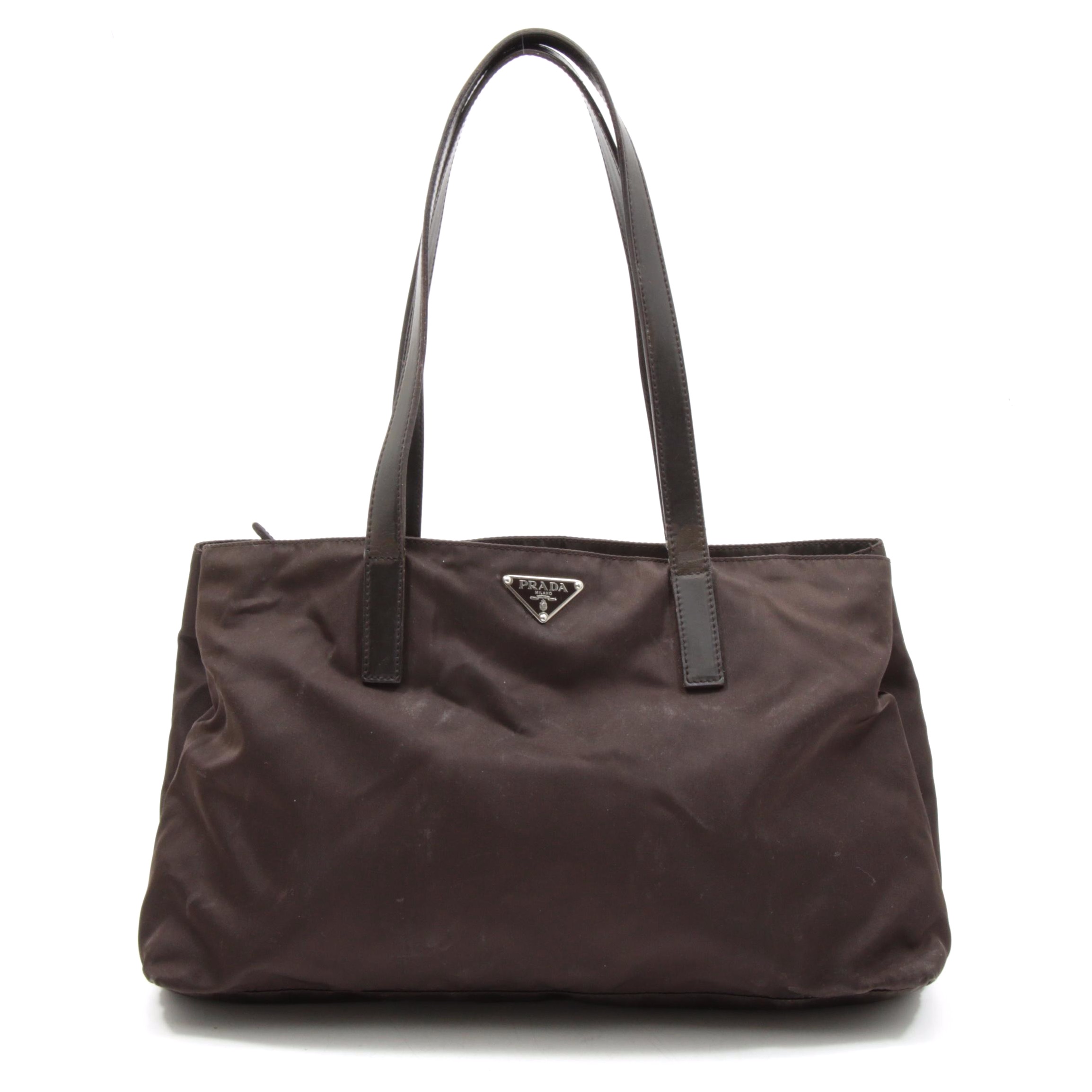Prada Brown Nylon and Leather Divided Mini Tote Bag
