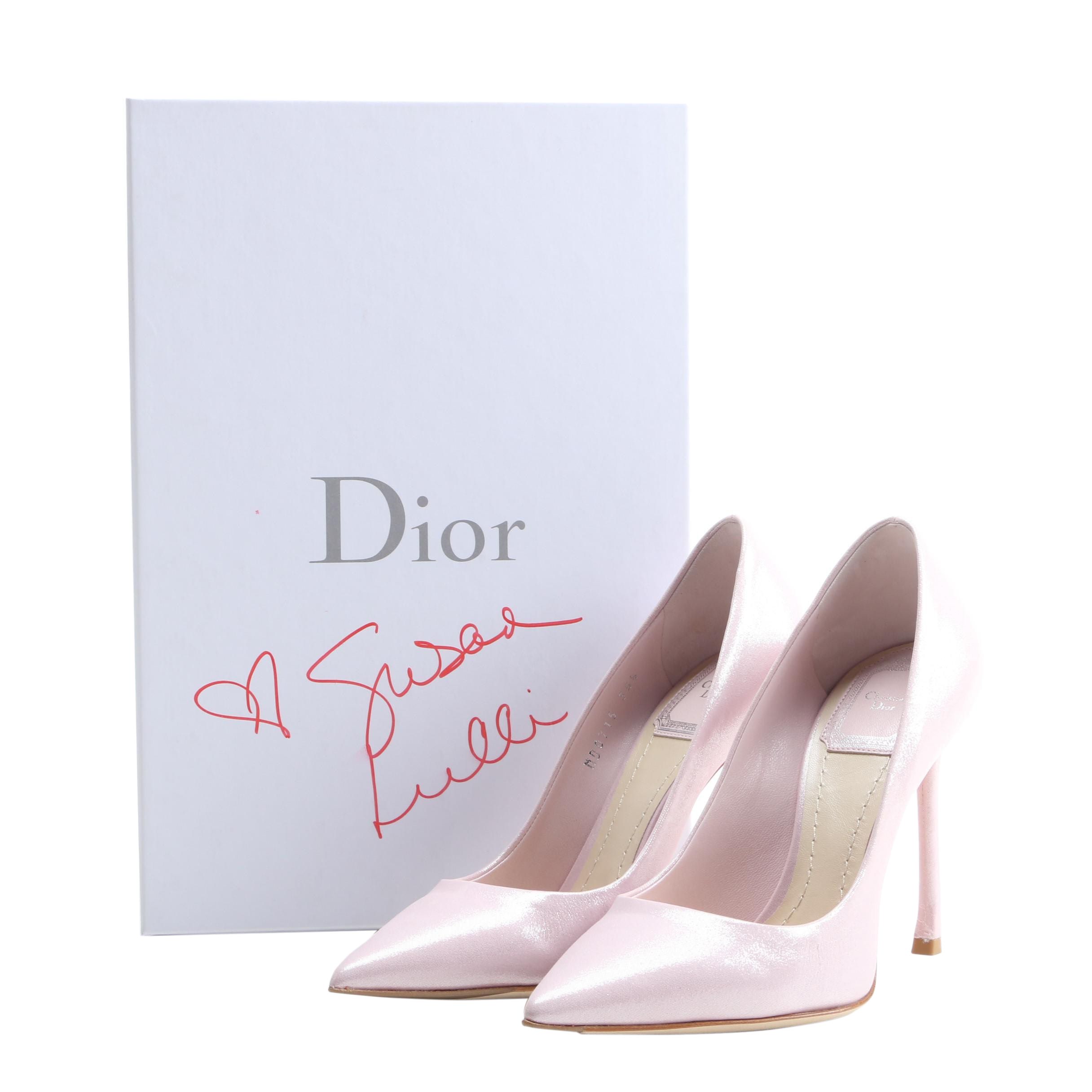 Christian Dior Pink Essence Glittery Suede Pumps with Box Signed by Susan Lucci