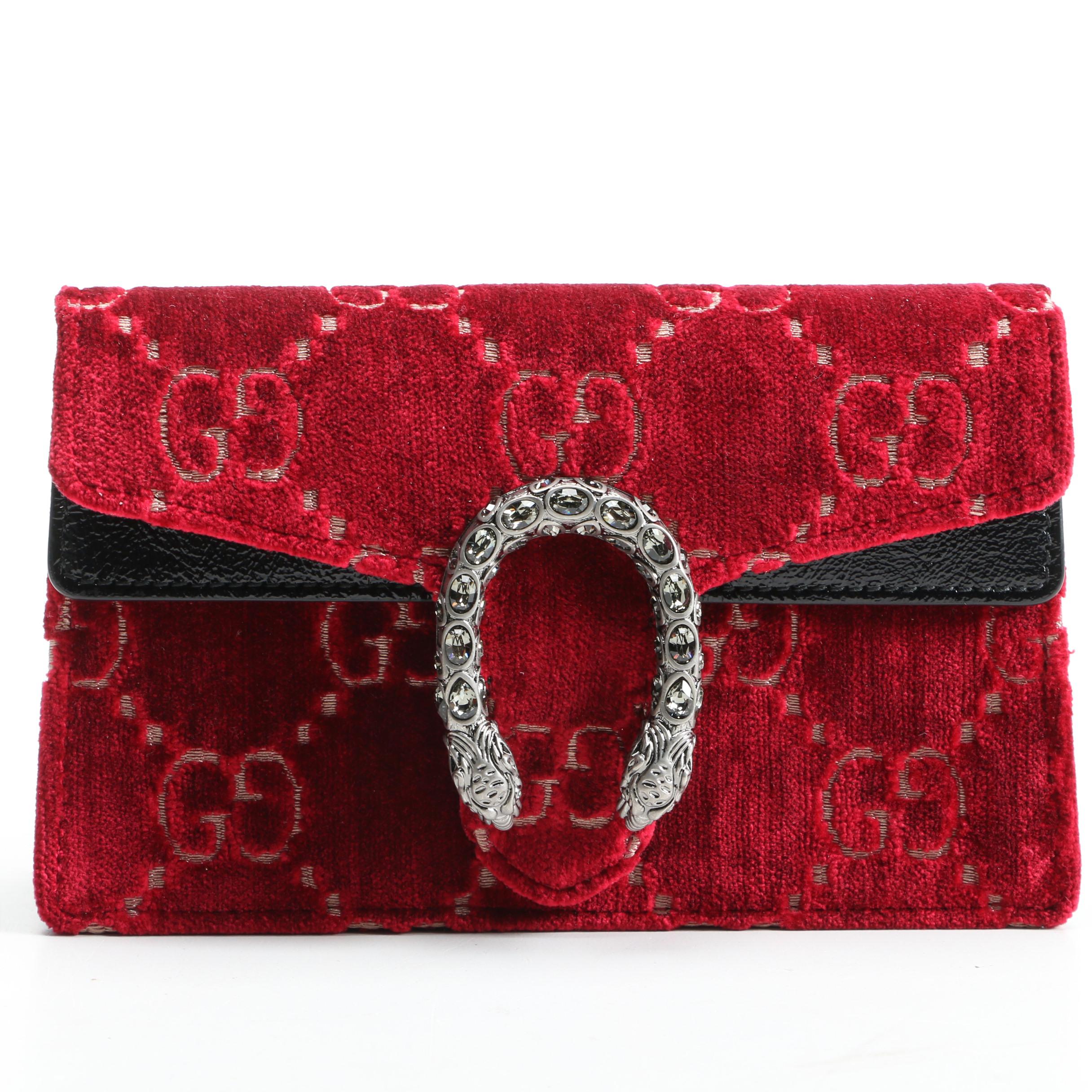 Gucci Red Dionysus GG Velvet Super Mini Bag with Susan Lucci Signed Box