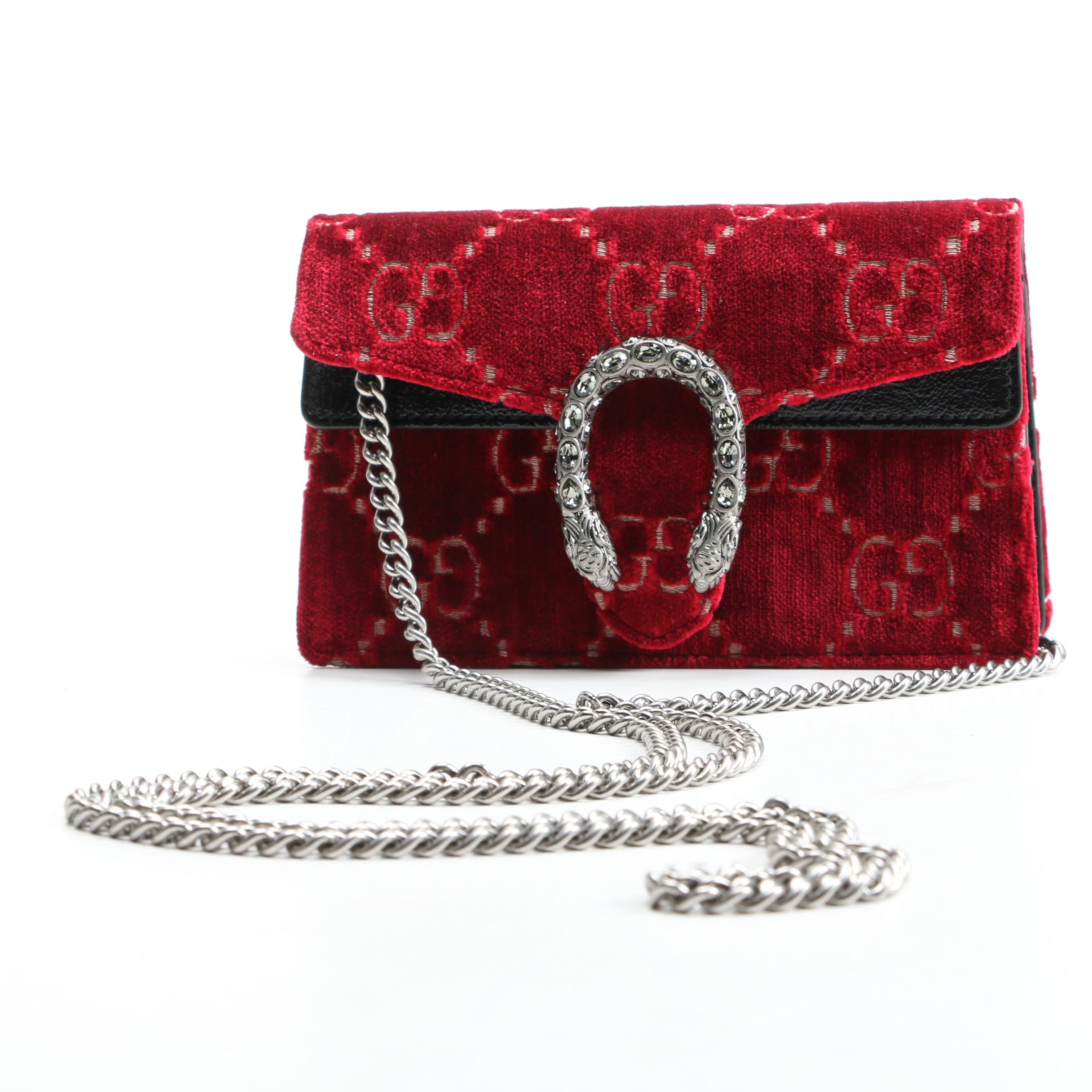 Gucci Red Dionysus GG Velvet Super Mini Bag with Susan Lucci Signed Box