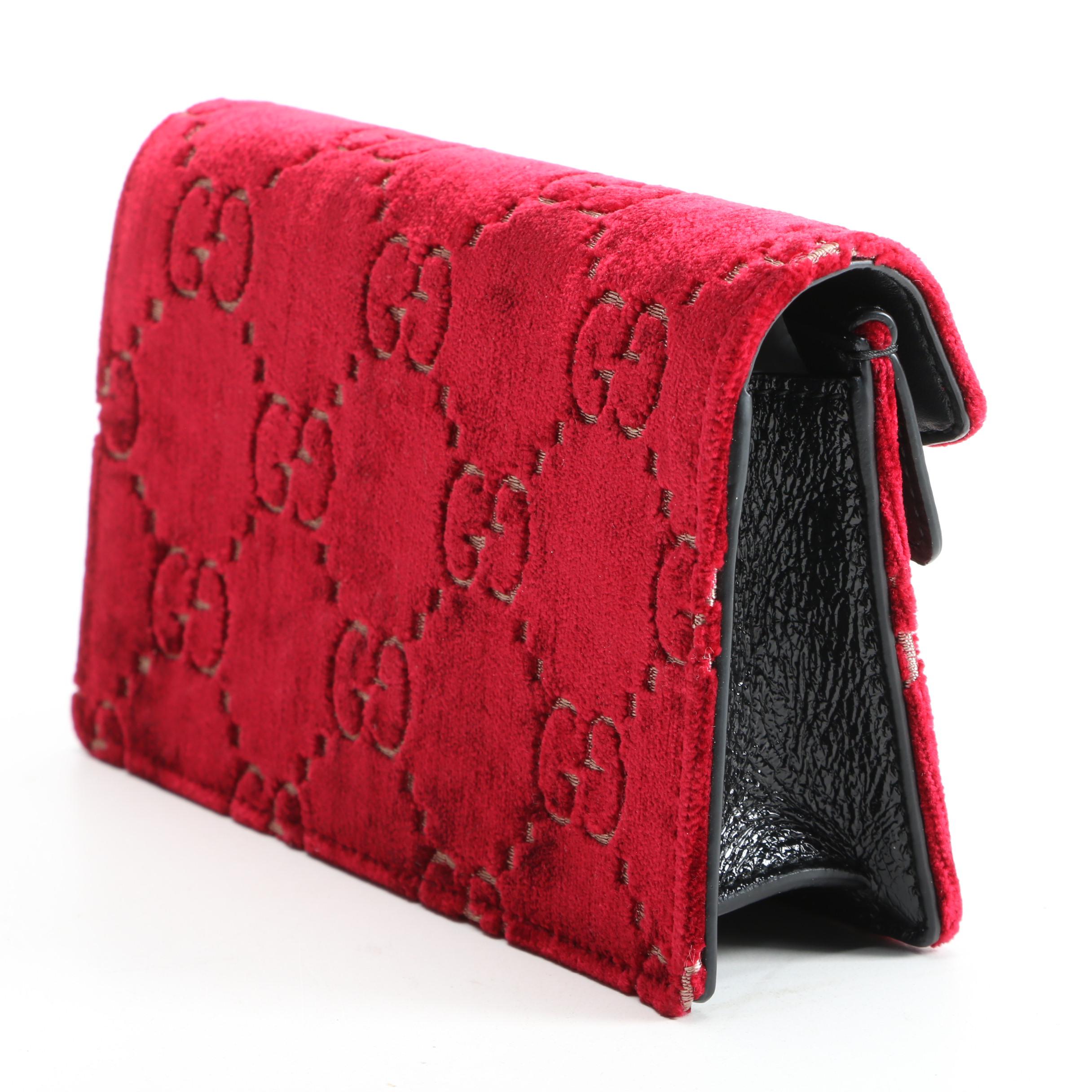 Gucci Red Dionysus GG Velvet Super Mini Bag with Susan Lucci Signed Box